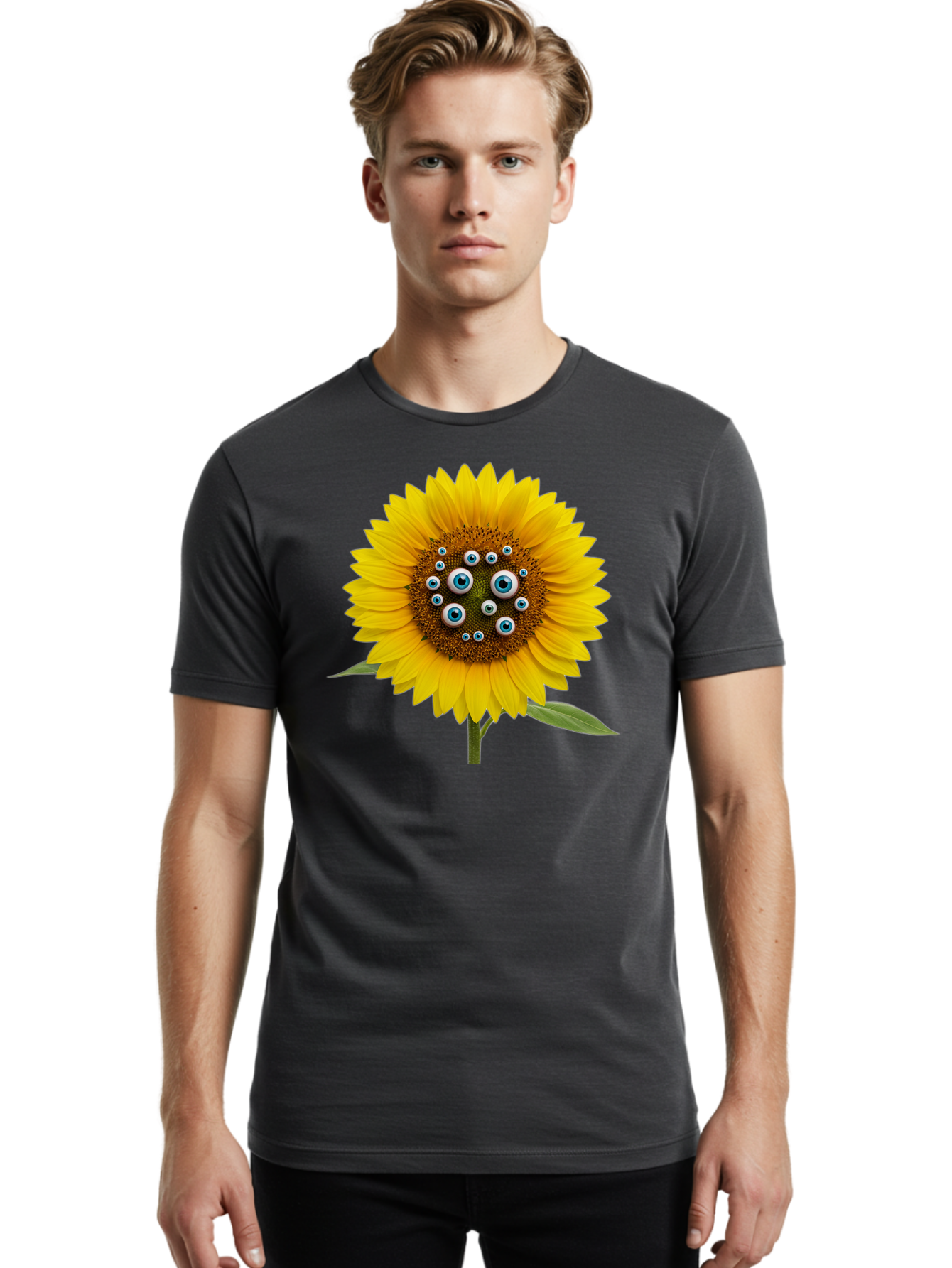 Sunflower-With-Eyes-5 Men'S Graphic Tee, 100% Cotton, Comfortable Casual Summer Wear, Machine Washable, Vintage Camera, Old Camera, Antique Camera, Black Camera, Classic Photography, Photography Equipment, Nostalgic Device, Film Camera, Bag045