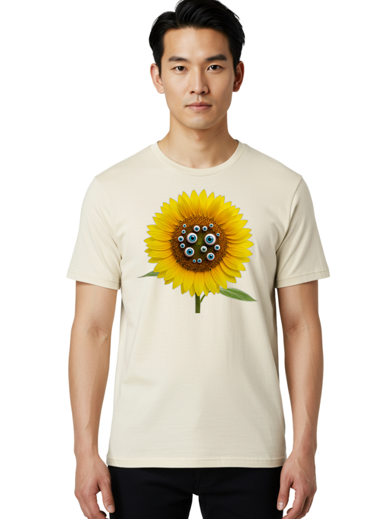 Sunflower-With-Eyes-5 Men'S Graphic Tee, 100% Cotton, Comfortable Casual Summer Wear, Machine Washable, Vintage Camera, Old Camera, Antique Camera, Black Camera, Classic Photography, Photography Equipment, Nostalgic Device, Film Camera, Bag045
