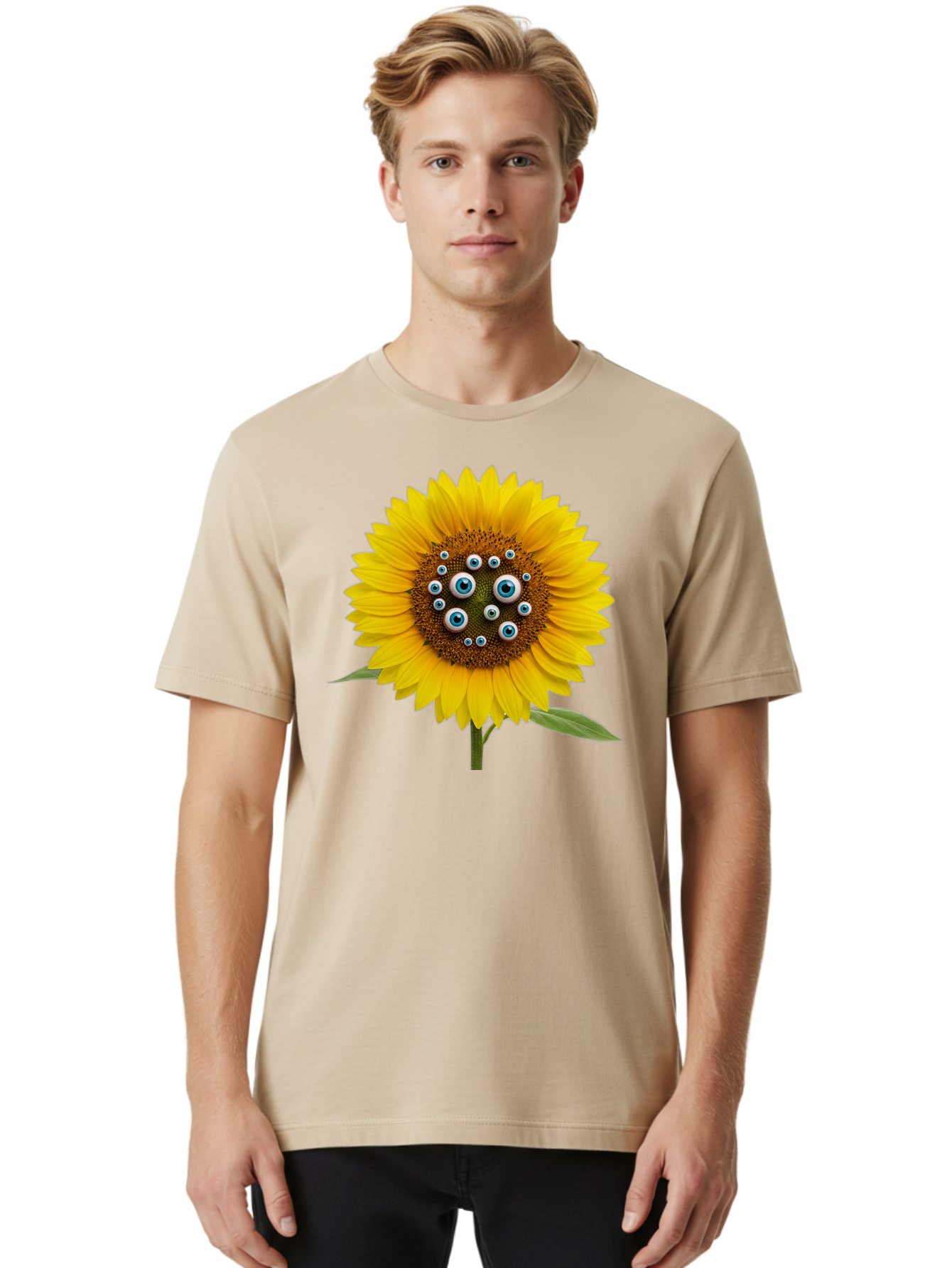 Sunflower-With-Eyes-5 Men'S Graphic Tee, 100% Cotton, Comfortable Casual Summer Wear, Machine Washable, Vintage Camera, Old Camera, Antique Camera, Black Camera, Classic Photography, Photography Equipment, Nostalgic Device, Film Camera, Bag045