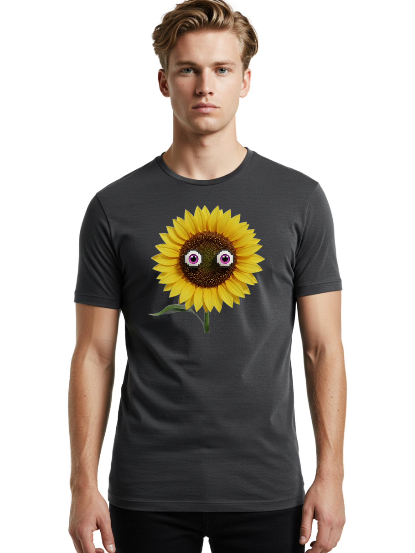 Sunflower-With-Eyes Men'S Graphic Tee, 100% Cotton, Comfortable Casual Summer Wear, Machine Washable, Vintage Camera, Old Camera, Antique Camera, Black Camera, Classic Photography, Photography Equipment, Nostalgic Device, Film Camera, Bag046