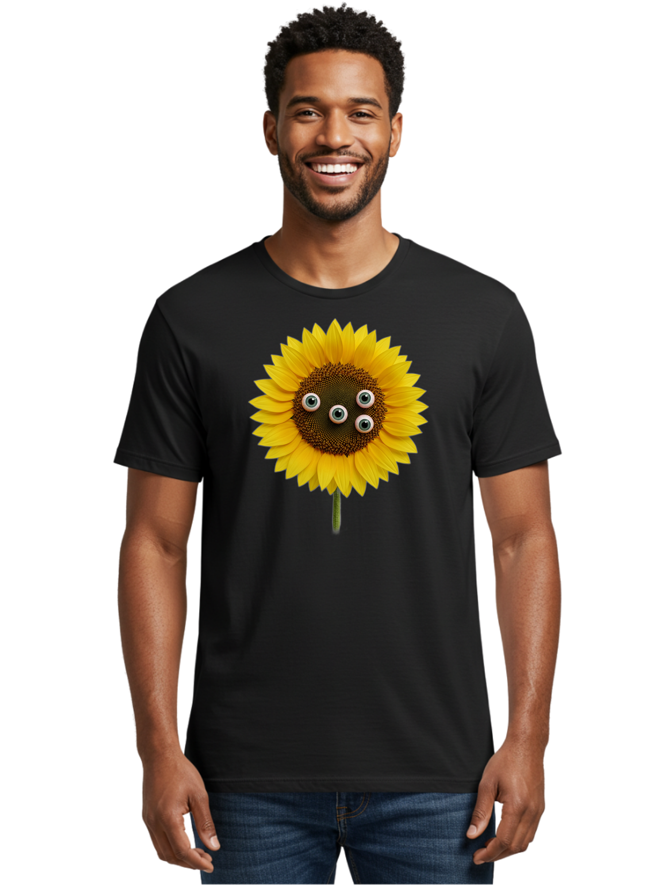Sunflower-With-Googly-Eyes Men'S Graphic Tee, 100% Cotton, Comfortable Casual Summer Wear, Machine Washable, Vintage Camera, Old Camera, Antique Camera, Black Camera, Classic Photography, Photography Equipment, Nostalgic Device, Film Camera, Bag047