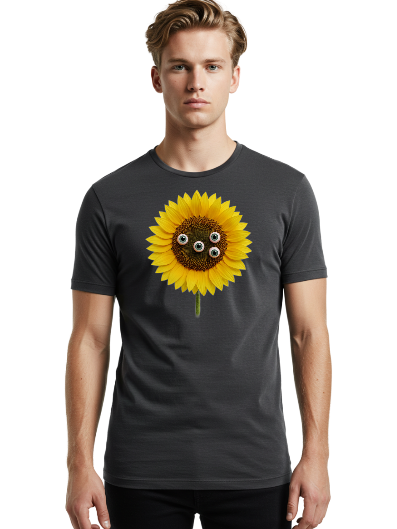 Sunflower-With-Googly-Eyes Men'S Graphic Tee, 100% Cotton, Comfortable Casual Summer Wear, Machine Washable, Vintage Camera, Old Camera, Antique Camera, Black Camera, Classic Photography, Photography Equipment, Nostalgic Device, Film Camera, Bag047