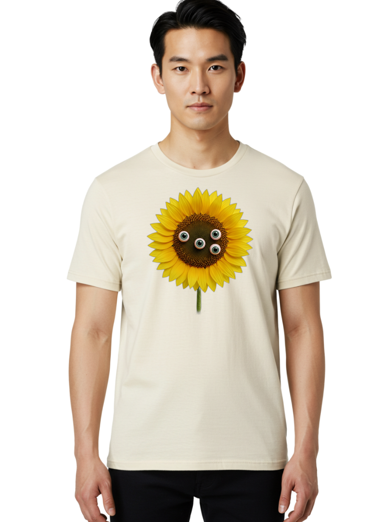 Sunflower-With-Googly-Eyes Men'S Graphic Tee, 100% Cotton, Comfortable Casual Summer Wear, Machine Washable, Vintage Camera, Old Camera, Antique Camera, Black Camera, Classic Photography, Photography Equipment, Nostalgic Device, Film Camera, Bag047