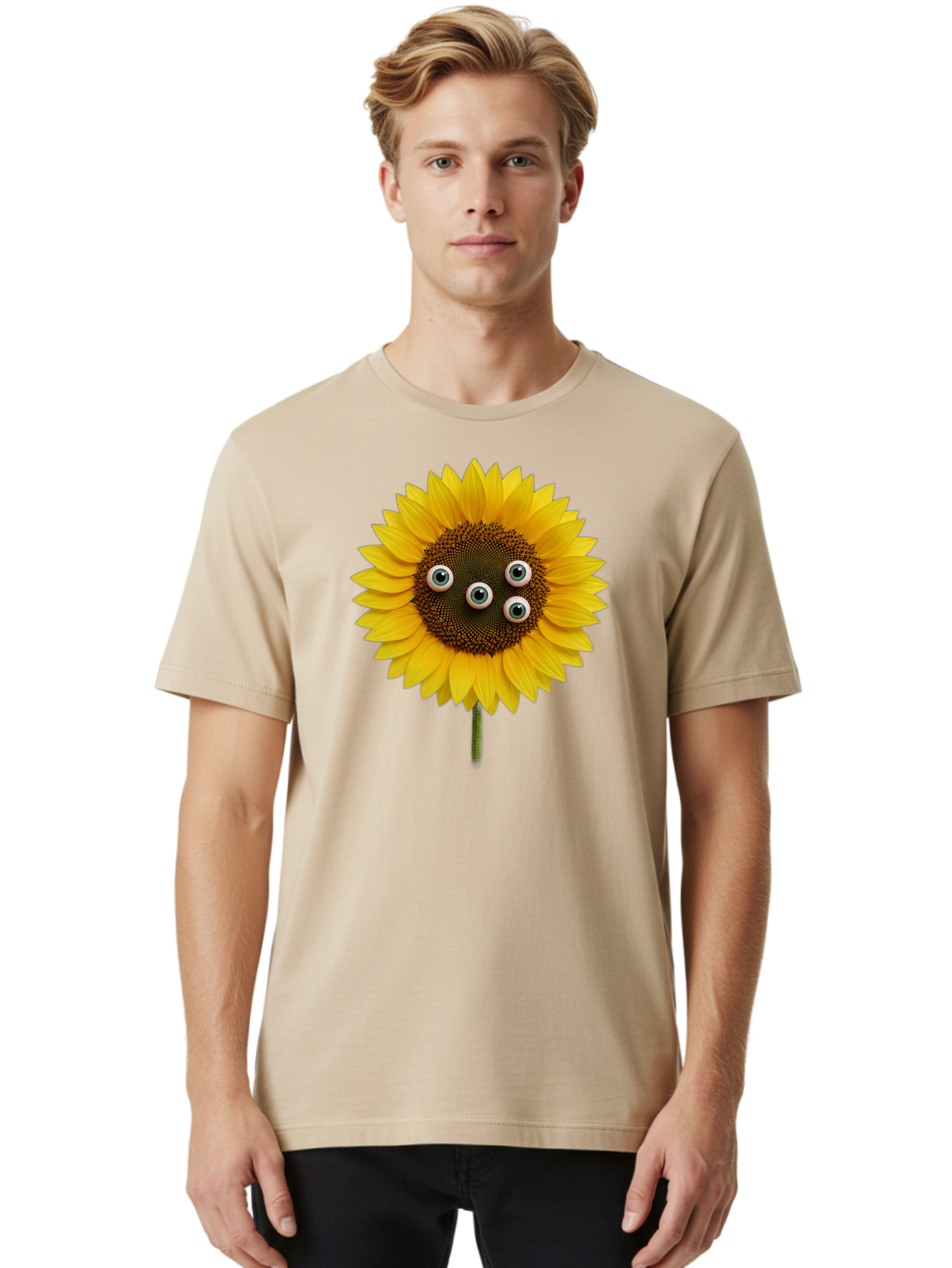 Sunflower-With-Googly-Eyes Men'S Graphic Tee, 100% Cotton, Comfortable Casual Summer Wear, Machine Washable, Vintage Camera, Old Camera, Antique Camera, Black Camera, Classic Photography, Photography Equipment, Nostalgic Device, Film Camera, Bag047
