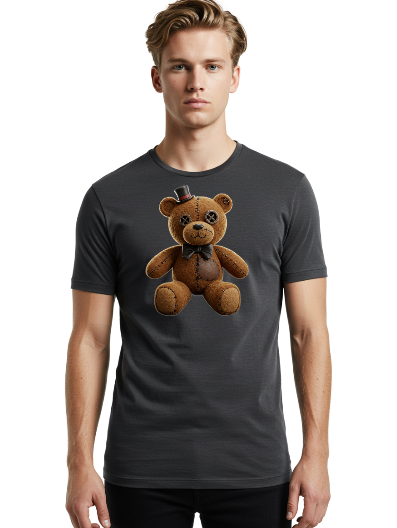 Teddy-Bear-With-Top-Hat Men'S Graphic Tee, 100% Cotton, Comfortable Casual Summer Wear, Machine Washable, Vintage Camera, Old Camera, Antique Camera, Black Camera, Classic Photography, Photography Equipment, Nostalgic Device, Film Camera, Bag056