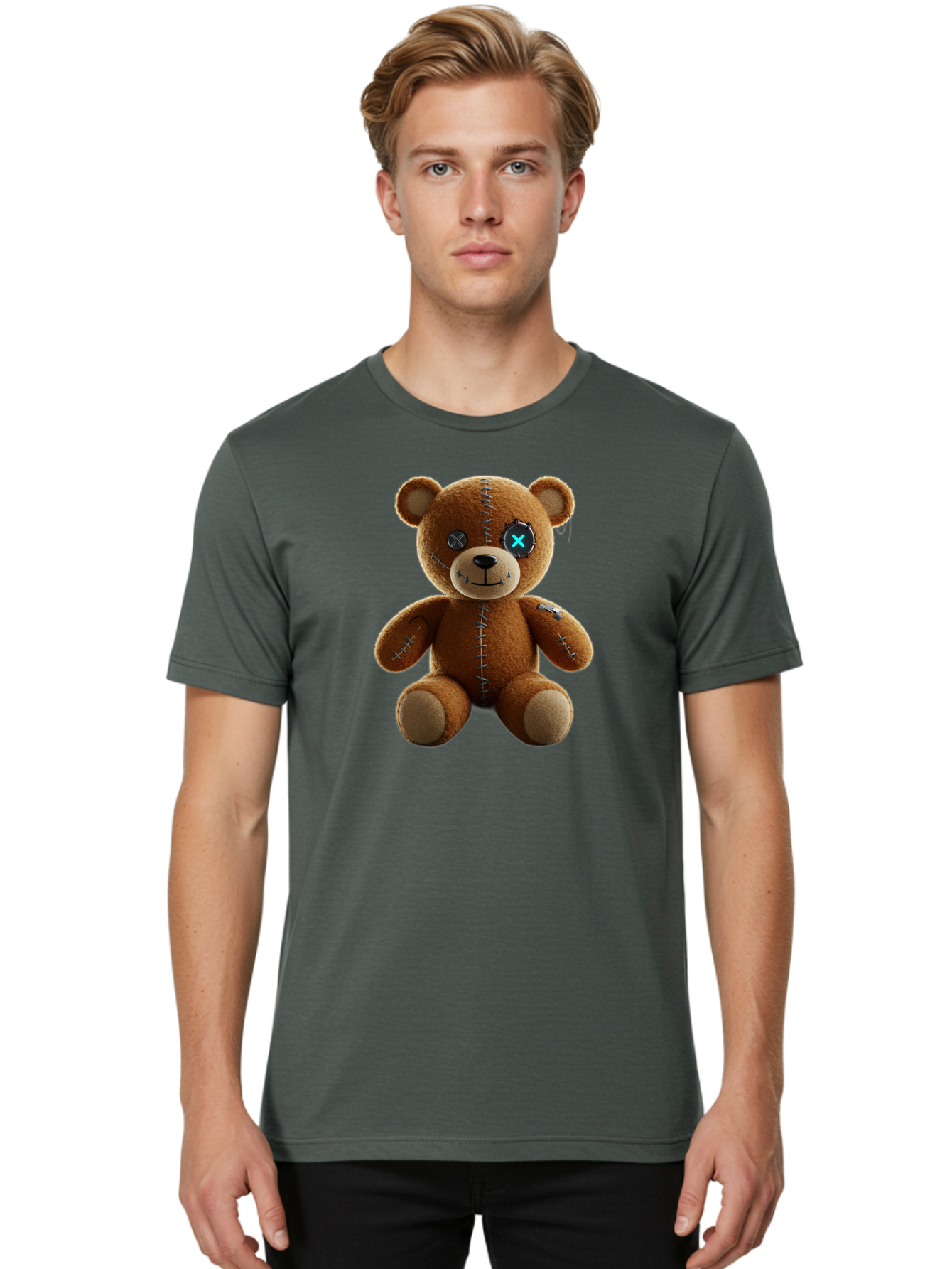 Teddy-Bear-With-X-Stitch-Eyes Men'S Graphic Tee, 100% Cotton, Comfortable Casual Summer Wear, Machine Washable, Vintage Camera, Old Camera, Antique Camera, Black Camera, Classic Photography, Photography Equipment, Nostalgic Device, Bag058