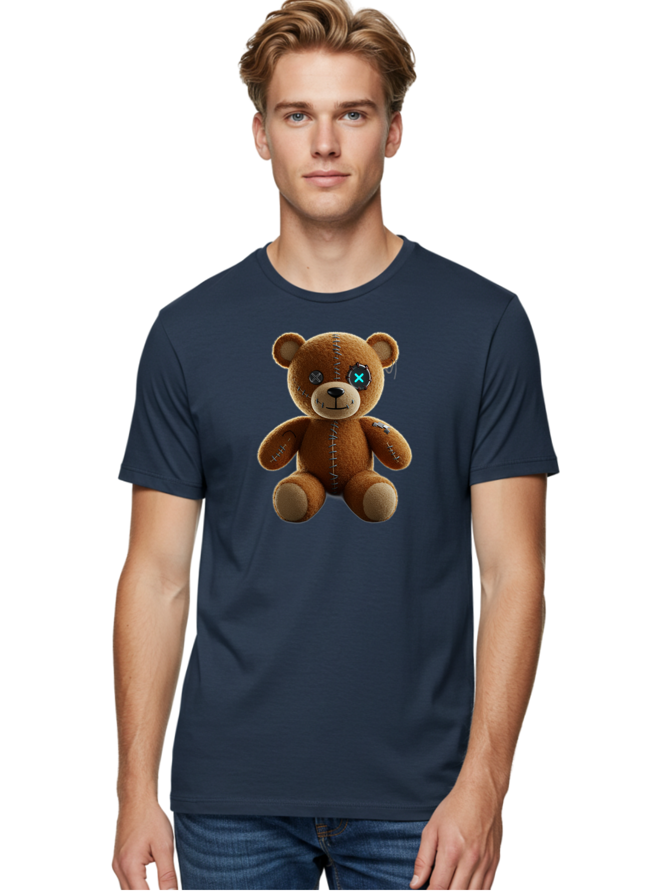 Teddy-Bear-With-X-Stitch-Eyes Men'S Graphic Tee, 100% Cotton, Comfortable Casual Summer Wear, Machine Washable, Vintage Camera, Old Camera, Antique Camera, Black Camera, Classic Photography, Photography Equipment, Nostalgic Device, Bag058