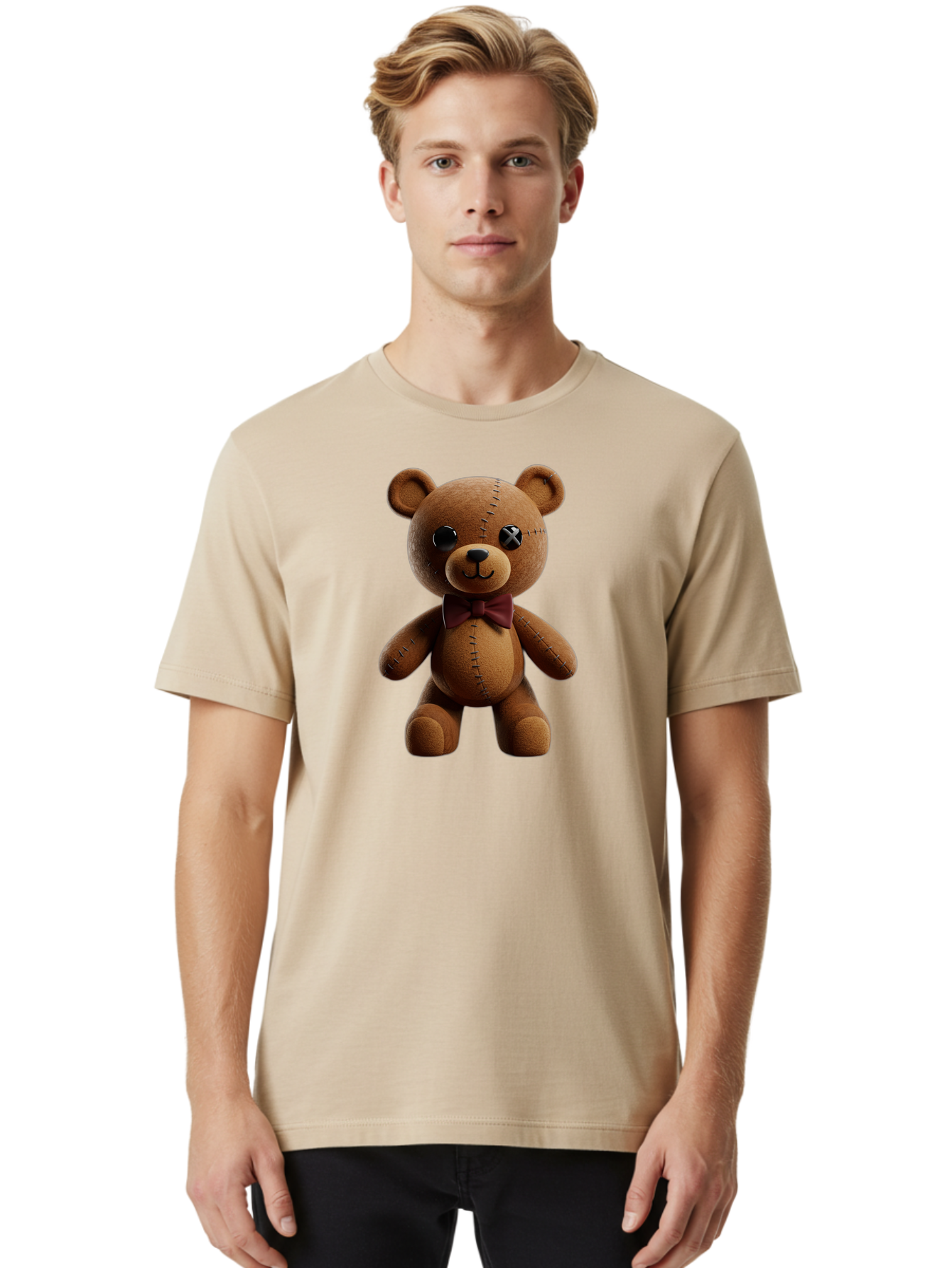 Teddy-Bear-With-X-Stitched-Eye Men'S Graphic Tee, 100% Cotton, Comfortable Casual Summer Wear, Machine Washable, Vintage Camera, Old Camera, Antique Camera, Black Camera, Classic Photography, Photography Equipment, Nostalgic Device, Bag059