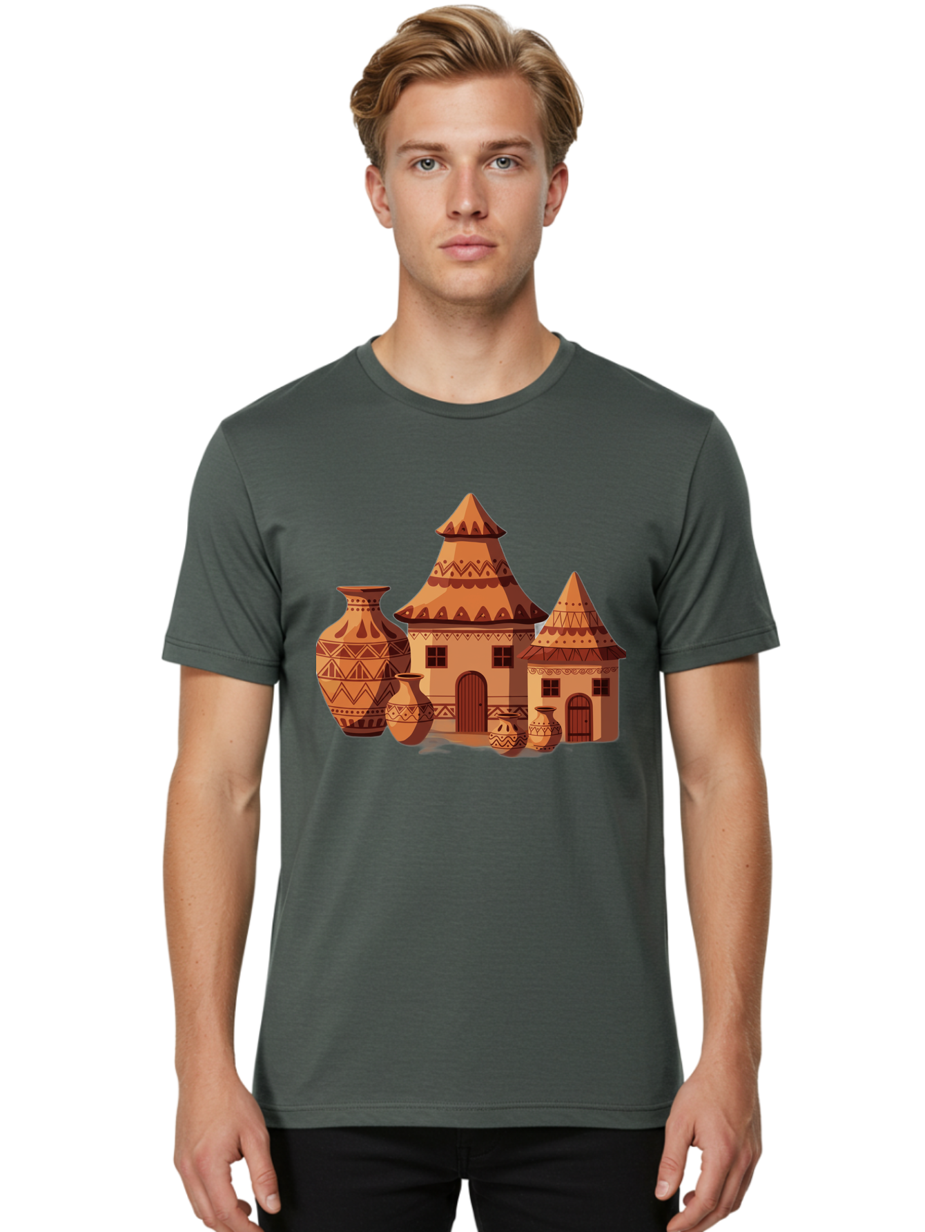 African-Huts-And-Vases Men'S Graphic Tee, 100% Cotton, Comfortable Casual Summer Wear, Machine Washable, Vintage Camera, Old Camera, Antique Camera, Black Camera, Classic Photography, Photography Equipment, Nostalgic Device, Film Camera, Bag130