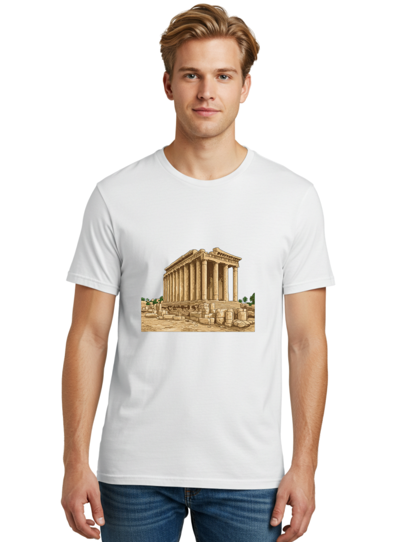 Ancient-Greek-Temple Men'S Graphic Tee, 100% Cotton, Comfortable Casual Summer Wear, Machine Washable, Vintage Camera, Old Camera, Antique Camera, Black Camera, Classic Photography, Photography Equipment, Nostalgic Device, Film Camera, Bag134