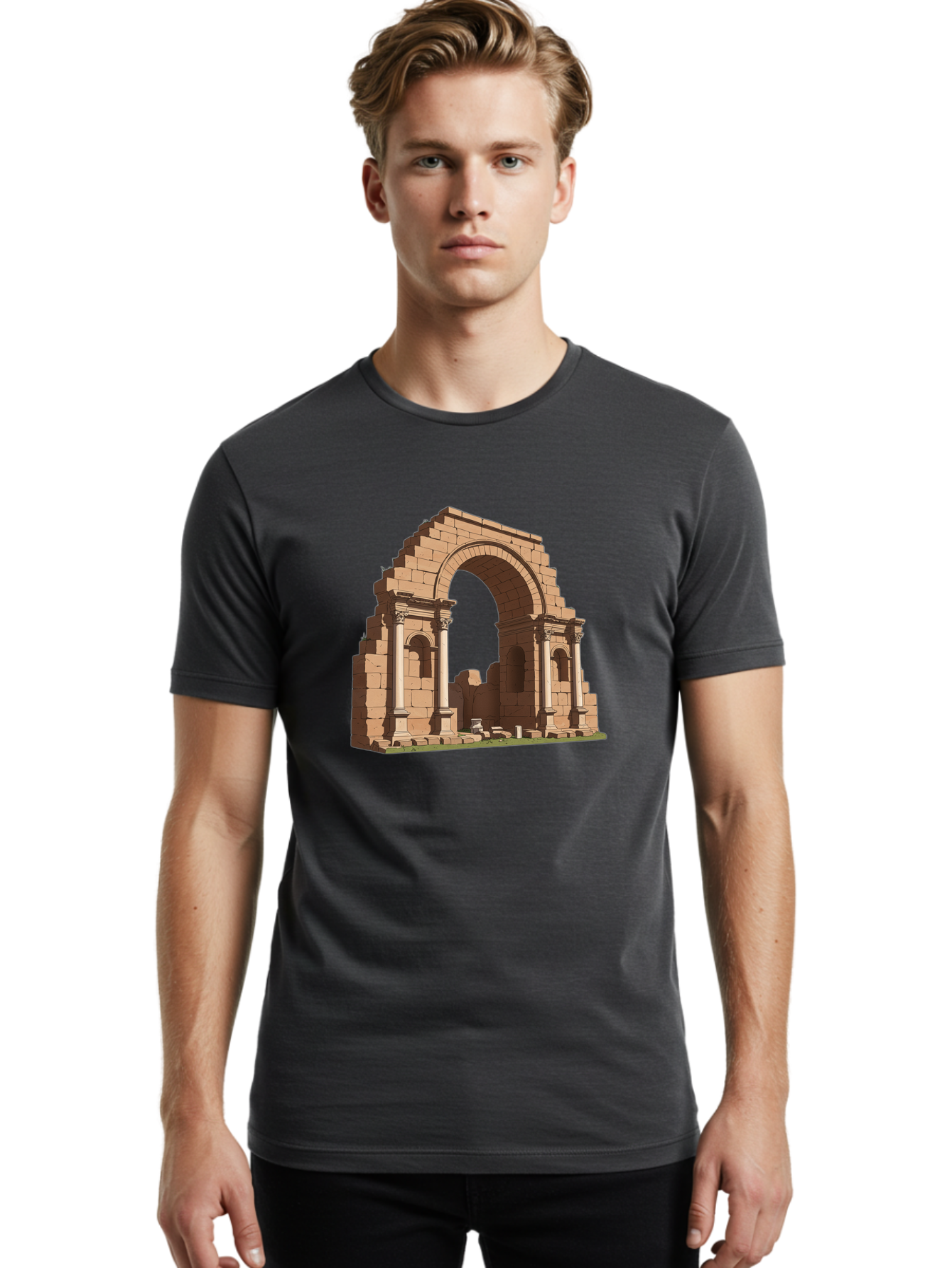 Archway-Ruins Men'S Graphic Tee, 100% Cotton, Comfortable Casual Summer Wear, Machine Washable, Vintage Camera, Old Camera, Antique Camera, Black Camera, Classic Photography, Photography Equipment, Nostalgic Device, Film Camera, Camera Art Bag146