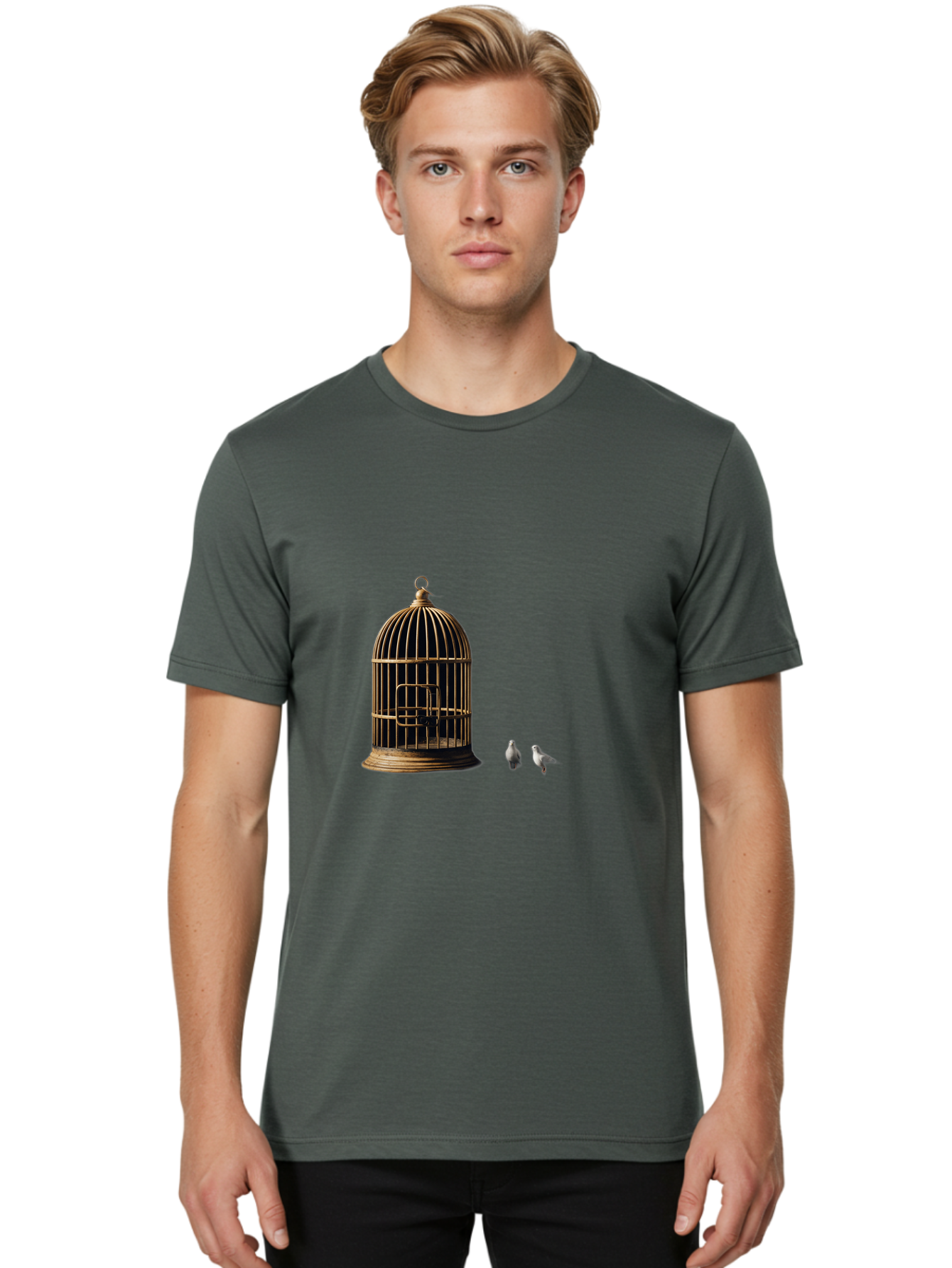Bird-Cage-And-Birds Men'S Graphic Tee, 100% Cotton, Comfortable Casual Summer Wear, Machine Washable, Vintage Camera, Old Camera, Antique Camera, Black Camera, Classic Photography, Photography Equipment, Nostalgic Device, Film Camera, Bag172