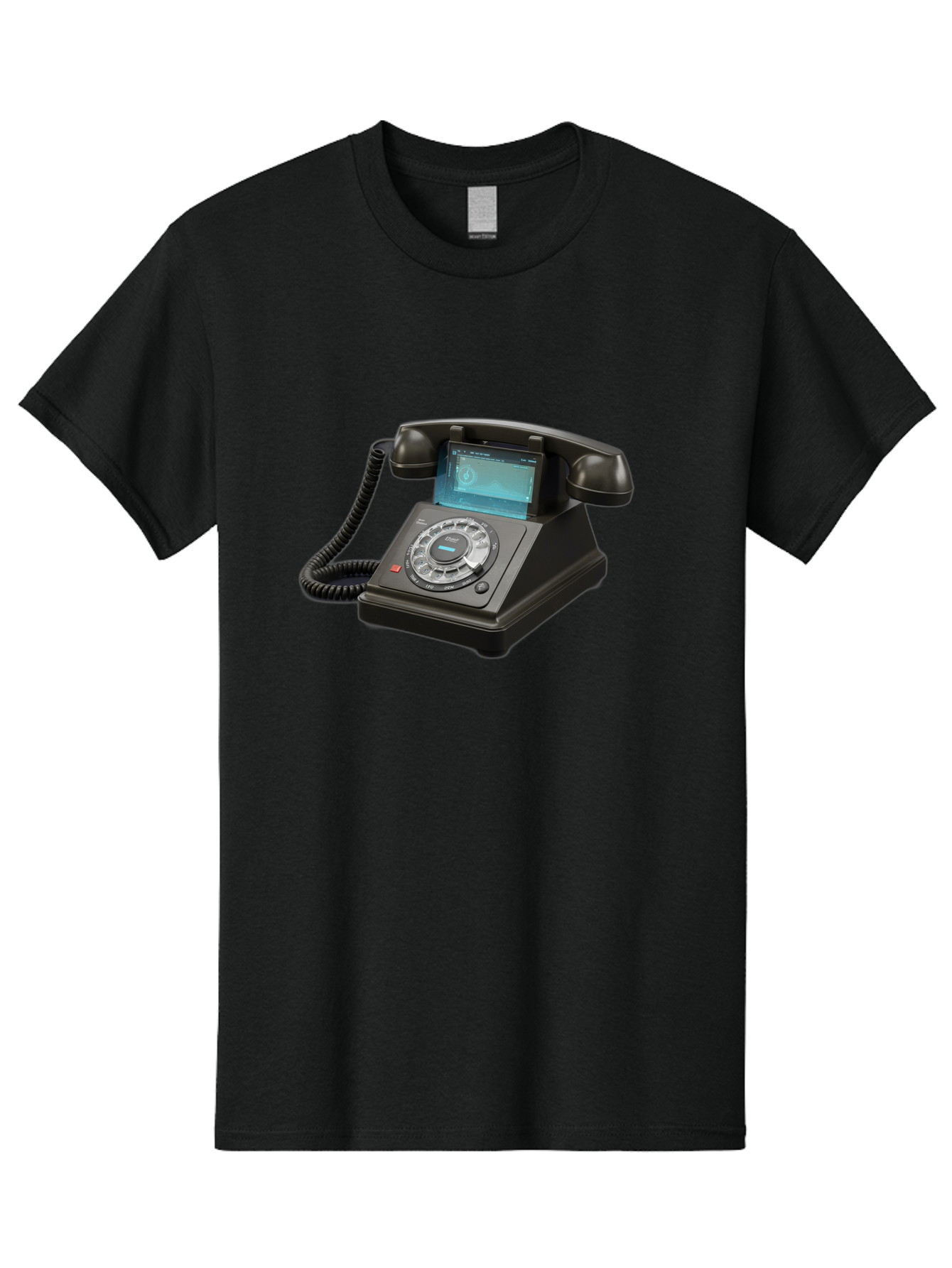 Black-Rotary-Phone-With-Lcd-Screen Men'S Graphic Tee, 100% Cotton, Comfortable Casual Summer Wear, Machine Washable, Vintage Camera, Old Camera, Antique Camera, Black Camera, Classic Photography, Photography Equipment, Nostalgic Device, Bag182