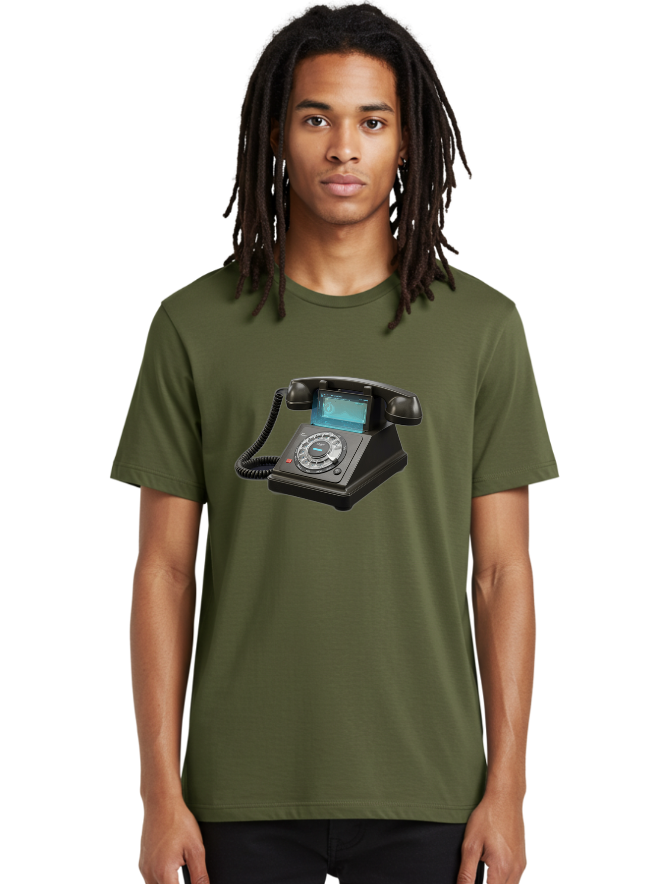 Black-Rotary-Phone-With-Lcd-Screen Men'S Graphic Tee, 100% Cotton, Comfortable Casual Summer Wear, Machine Washable, Vintage Camera, Old Camera, Antique Camera, Black Camera, Classic Photography, Photography Equipment, Nostalgic Device, Bag182