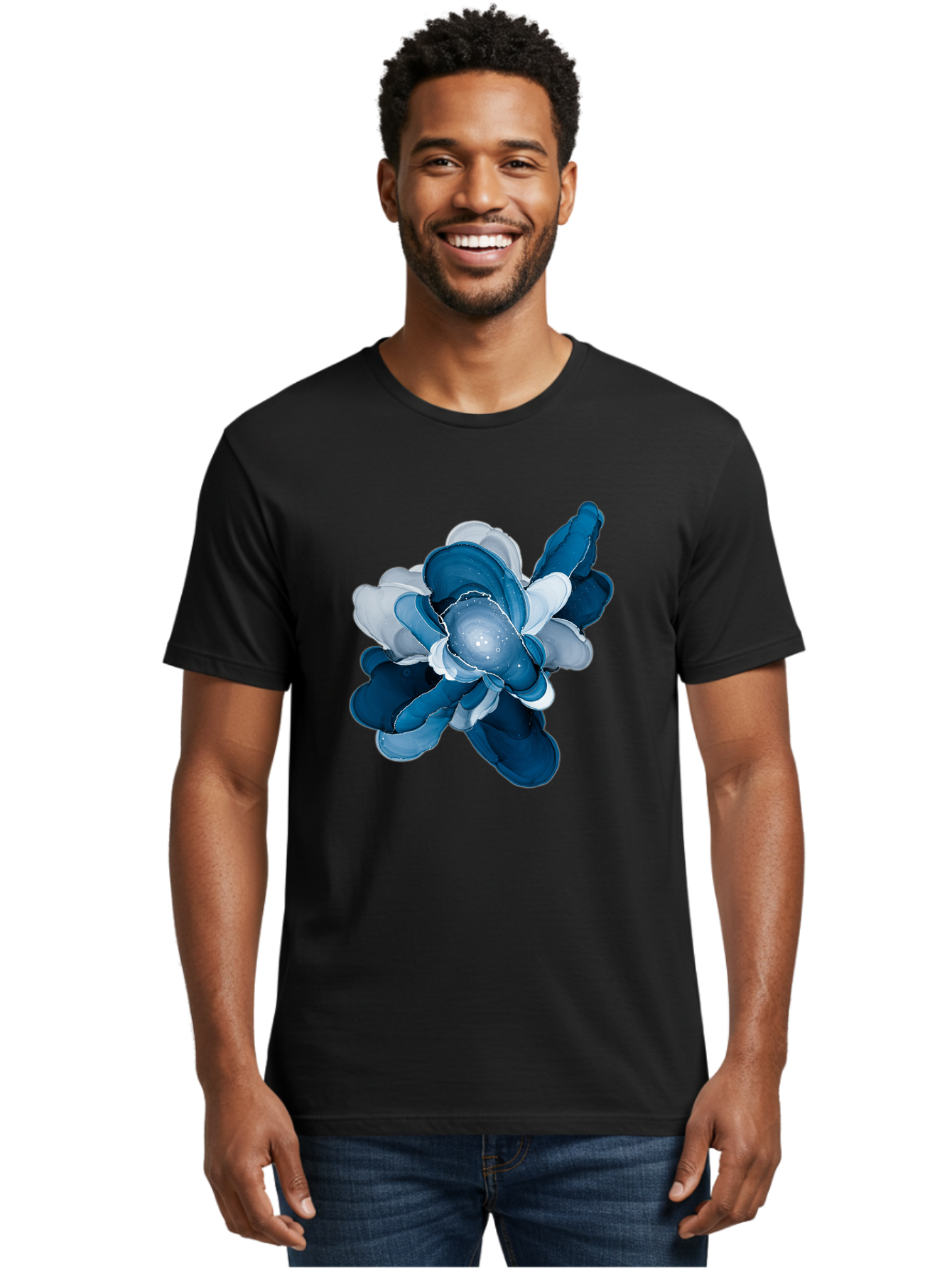 Blue-Digital-Flower Men'S Graphic Tee, 100% Cotton, Comfortable Casual Summer Wear, Machine Washable, Vintage Camera, Old Camera, Antique Camera, Black Camera, Classic Photography, Photography Equipment, Nostalgic Device, Film Camera, Bag191