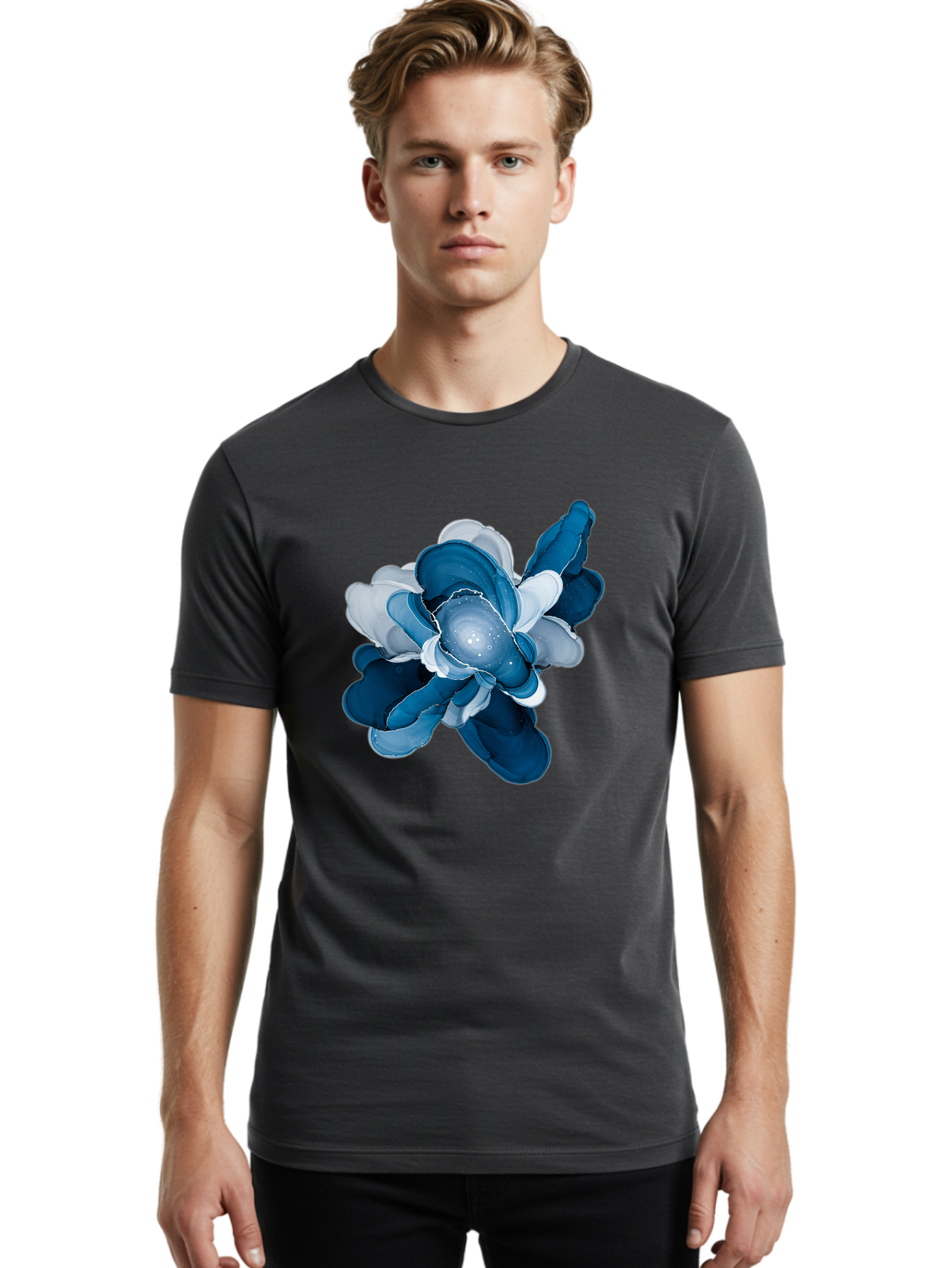 Blue-Digital-Flower Men'S Graphic Tee, 100% Cotton, Comfortable Casual Summer Wear, Machine Washable, Vintage Camera, Old Camera, Antique Camera, Black Camera, Classic Photography, Photography Equipment, Nostalgic Device, Film Camera, Bag191