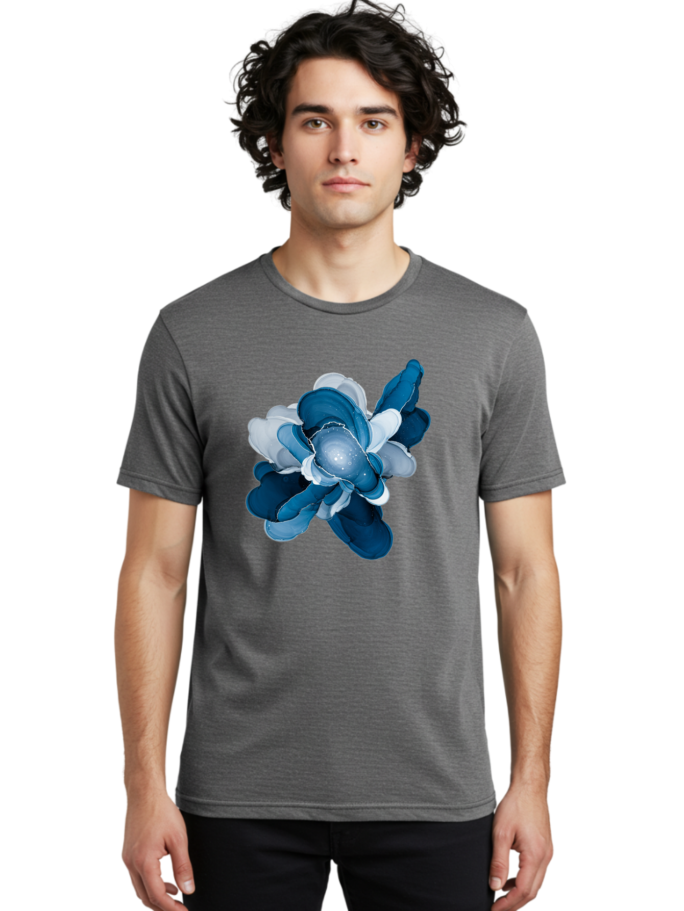 Blue-Digital-Flower Men'S Graphic Tee, 100% Cotton, Comfortable Casual Summer Wear, Machine Washable, Vintage Camera, Old Camera, Antique Camera, Black Camera, Classic Photography, Photography Equipment, Nostalgic Device, Film Camera, Bag191
