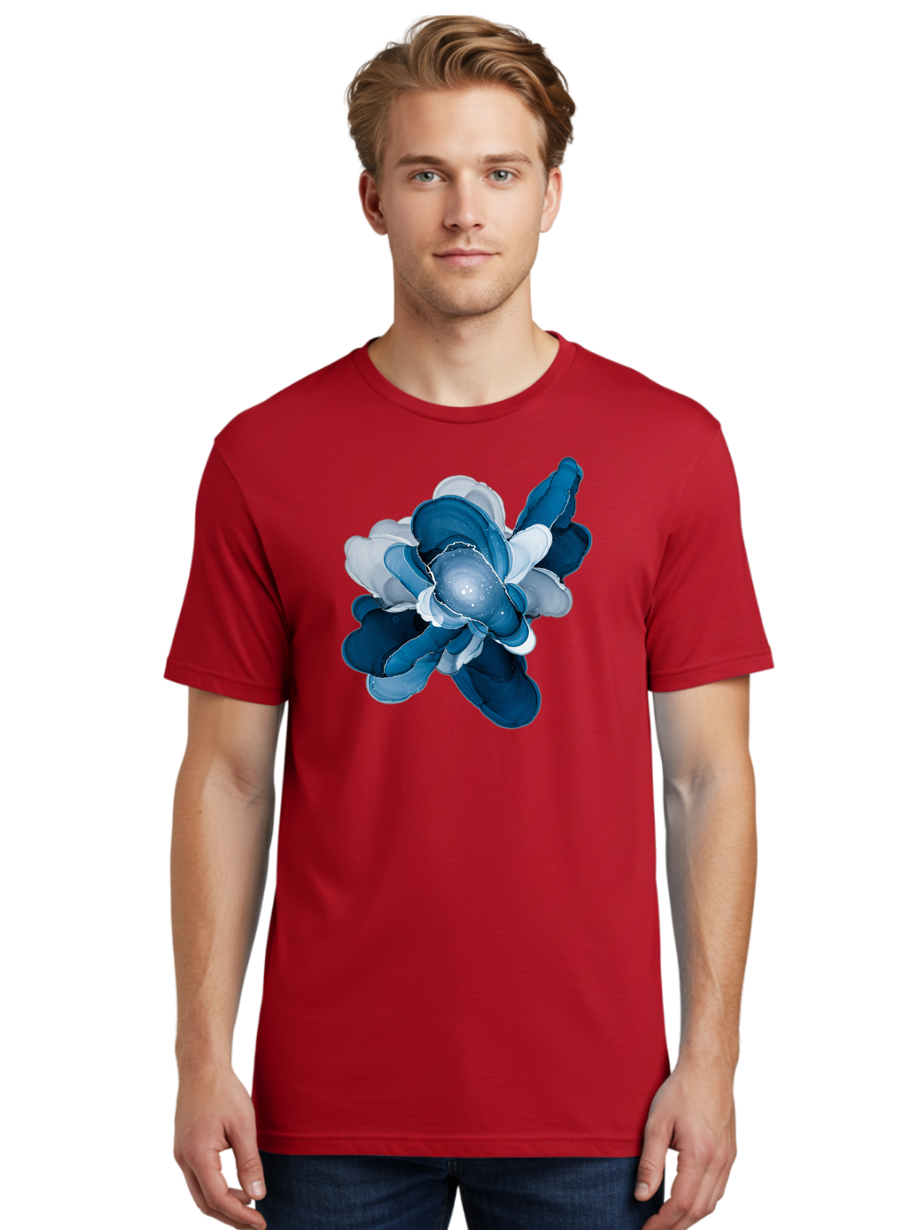 Blue-Digital-Flower Men'S Graphic Tee, 100% Cotton, Comfortable Casual Summer Wear, Machine Washable, Vintage Camera, Old Camera, Antique Camera, Black Camera, Classic Photography, Photography Equipment, Nostalgic Device, Film Camera, Bag191