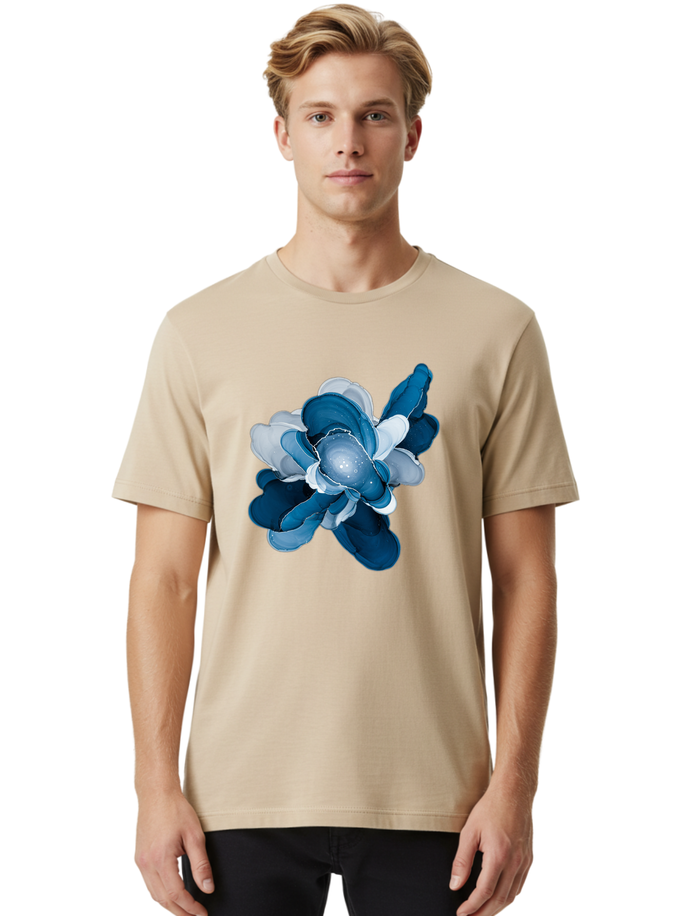 Blue-Digital-Flower Men'S Graphic Tee, 100% Cotton, Comfortable Casual Summer Wear, Machine Washable, Vintage Camera, Old Camera, Antique Camera, Black Camera, Classic Photography, Photography Equipment, Nostalgic Device, Film Camera, Bag191