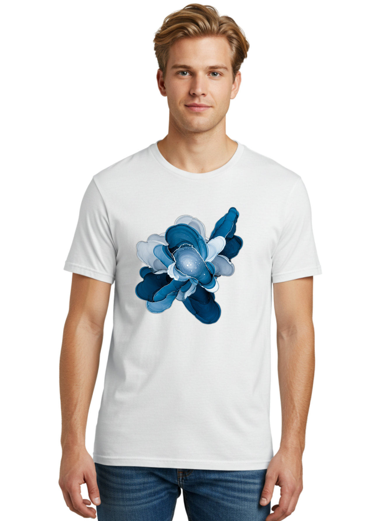 Blue-Digital-Flower Men'S Graphic Tee, 100% Cotton, Comfortable Casual Summer Wear, Machine Washable, Vintage Camera, Old Camera, Antique Camera, Black Camera, Classic Photography, Photography Equipment, Nostalgic Device, Film Camera, Bag191