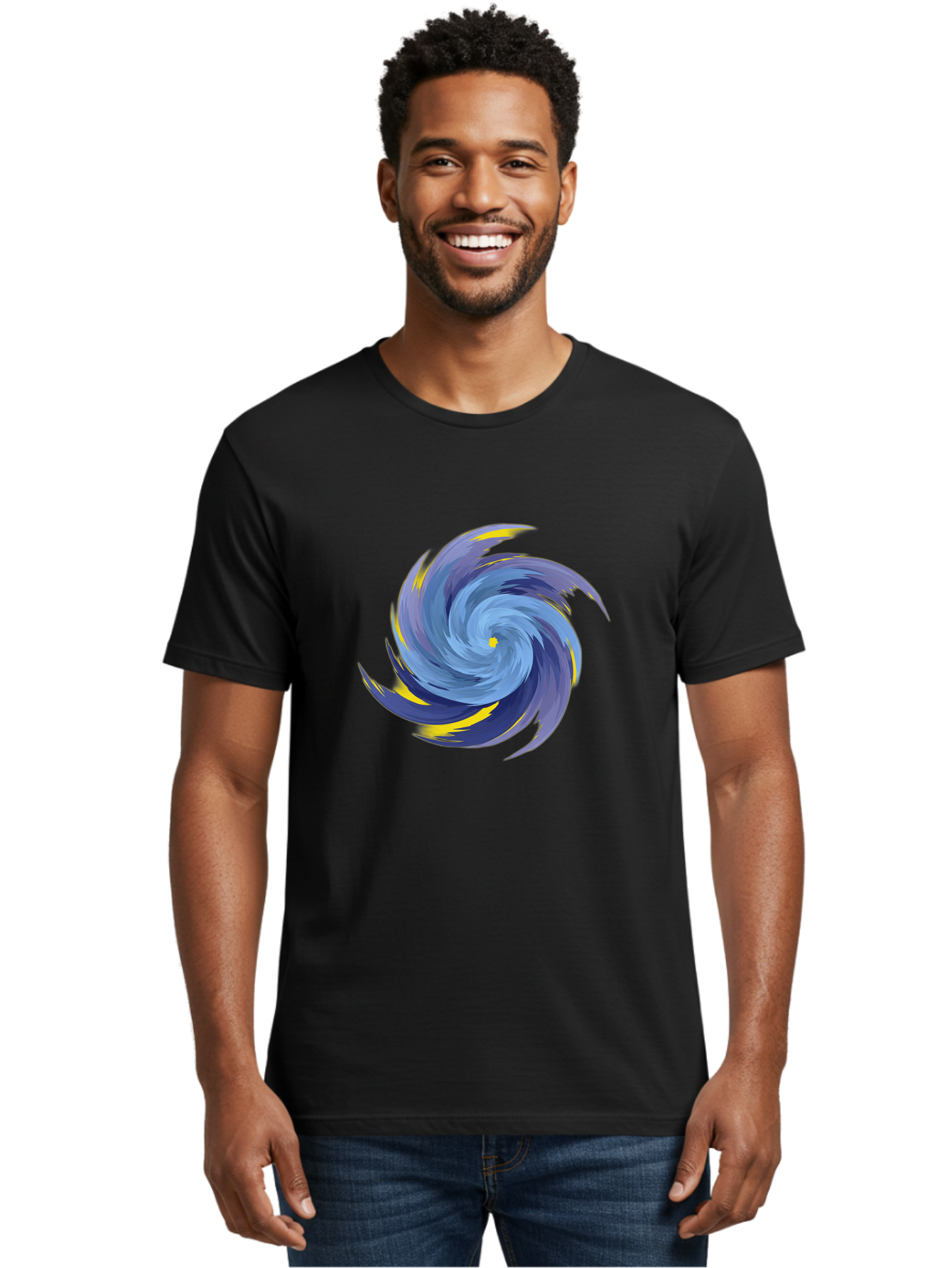 Blue-Spiral-Swirl Men'S Graphic Tee, 100% Cotton, Comfortable Casual Summer Wear, Machine Washable, Vintage Camera, Old Camera, Antique Camera, Black Camera, Classic Photography, Photography Equipment, Nostalgic Device, Film Camera, Camera Art Bag204
