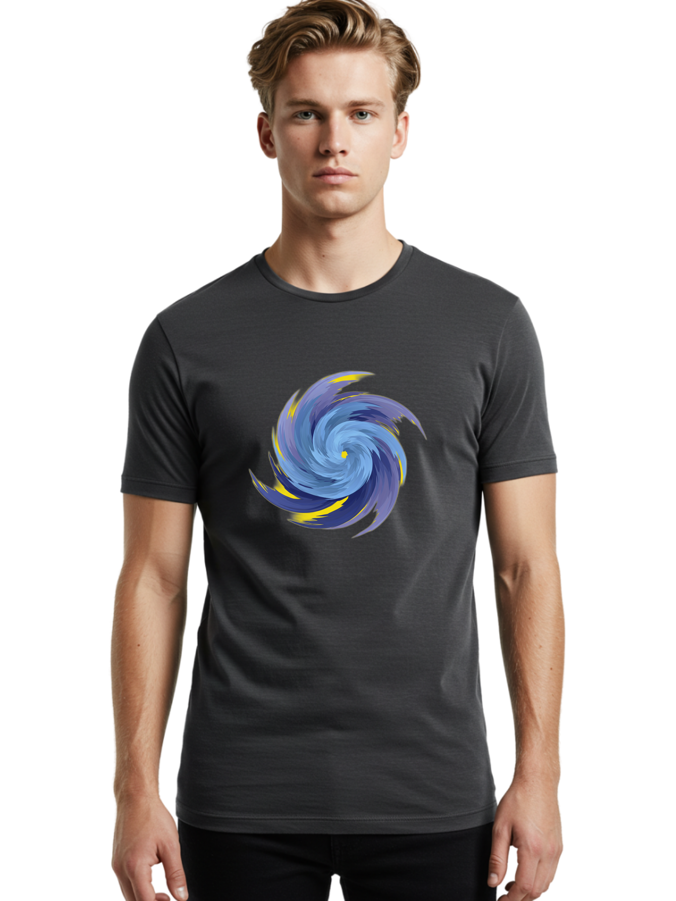 Blue-Spiral-Swirl Men'S Graphic Tee, 100% Cotton, Comfortable Casual Summer Wear, Machine Washable, Vintage Camera, Old Camera, Antique Camera, Black Camera, Classic Photography, Photography Equipment, Nostalgic Device, Film Camera, Camera Art Bag204