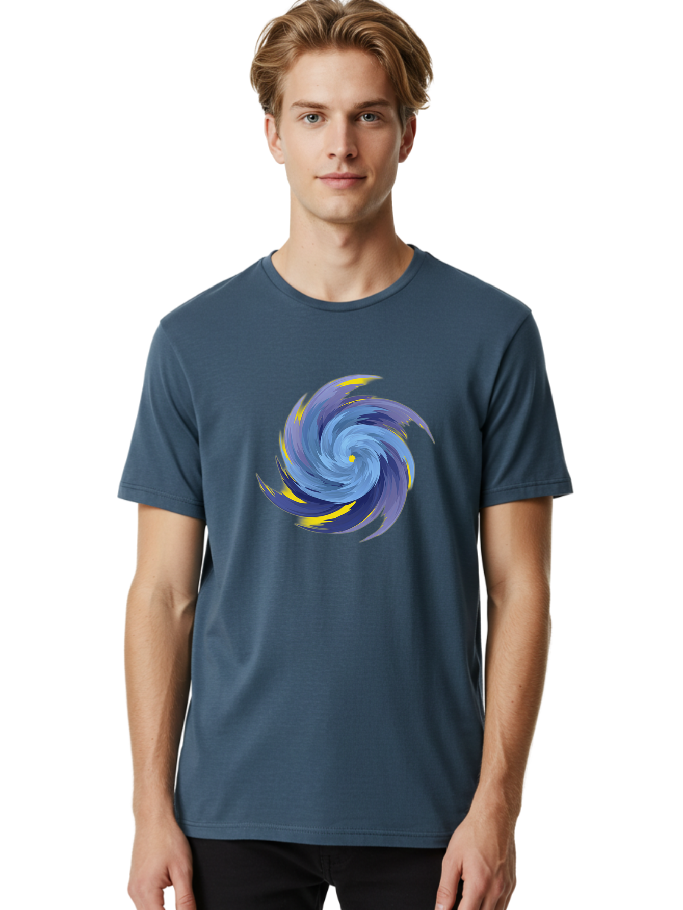 Blue-Spiral-Swirl Men'S Graphic Tee, 100% Cotton, Comfortable Casual Summer Wear, Machine Washable, Vintage Camera, Old Camera, Antique Camera, Black Camera, Classic Photography, Photography Equipment, Nostalgic Device, Film Camera, Camera Art Bag204
