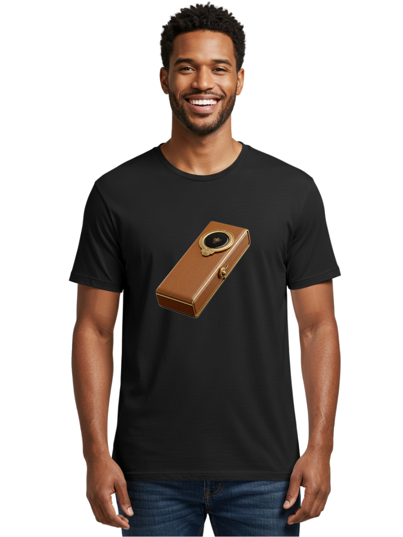 Brown-Leather-Box Men'S Graphic Tee, 100% Cotton, Comfortable Casual Summer Wear, Machine Washable, Vintage Camera, Old Camera, Antique Camera, Black Camera, Classic Photography, Photography Equipment, Nostalgic Device, Film Camera, Camera Art Bag217