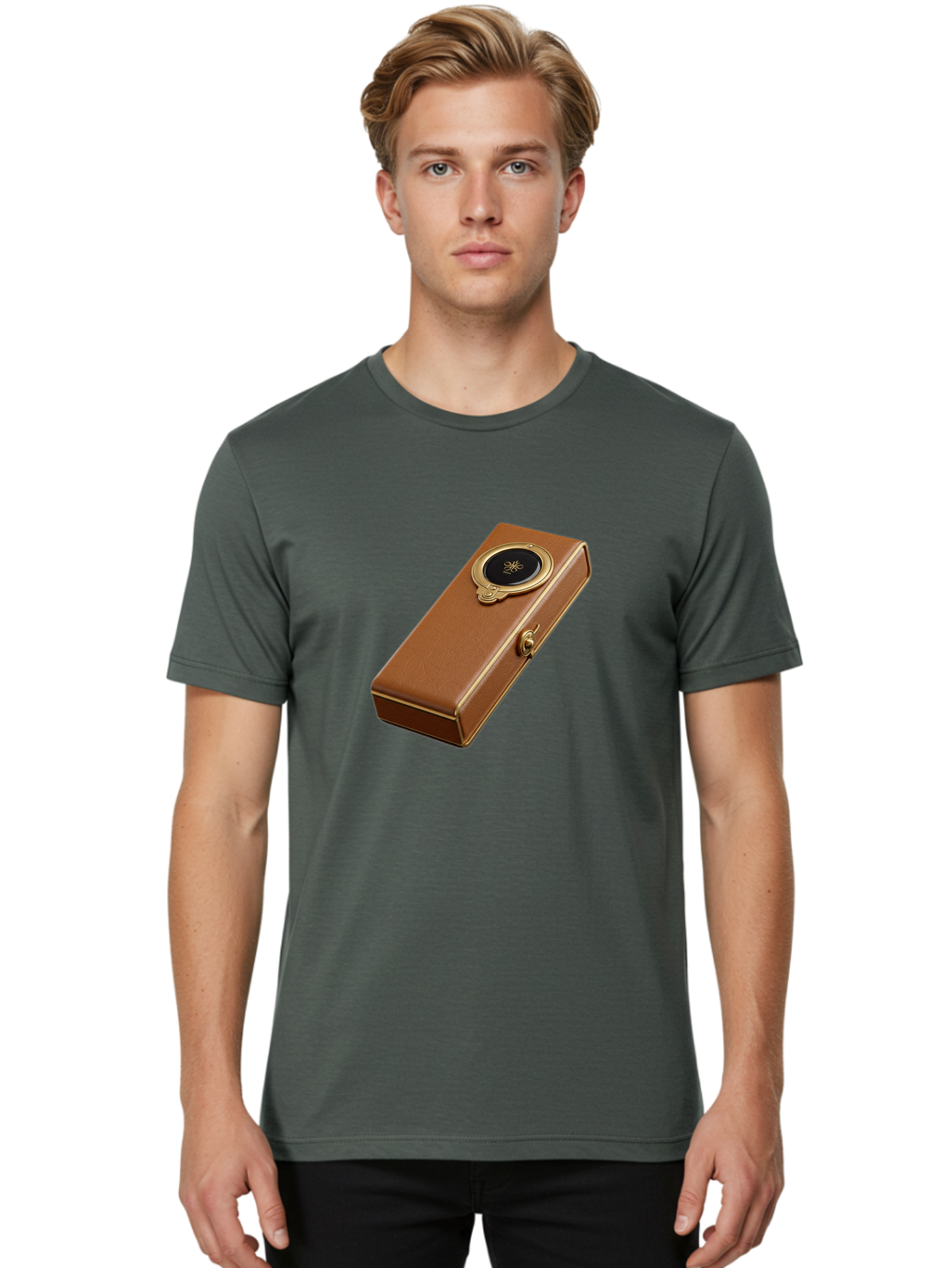 Brown-Leather-Box Men'S Graphic Tee, 100% Cotton, Comfortable Casual Summer Wear, Machine Washable, Vintage Camera, Old Camera, Antique Camera, Black Camera, Classic Photography, Photography Equipment, Nostalgic Device, Film Camera, Camera Art Bag217
