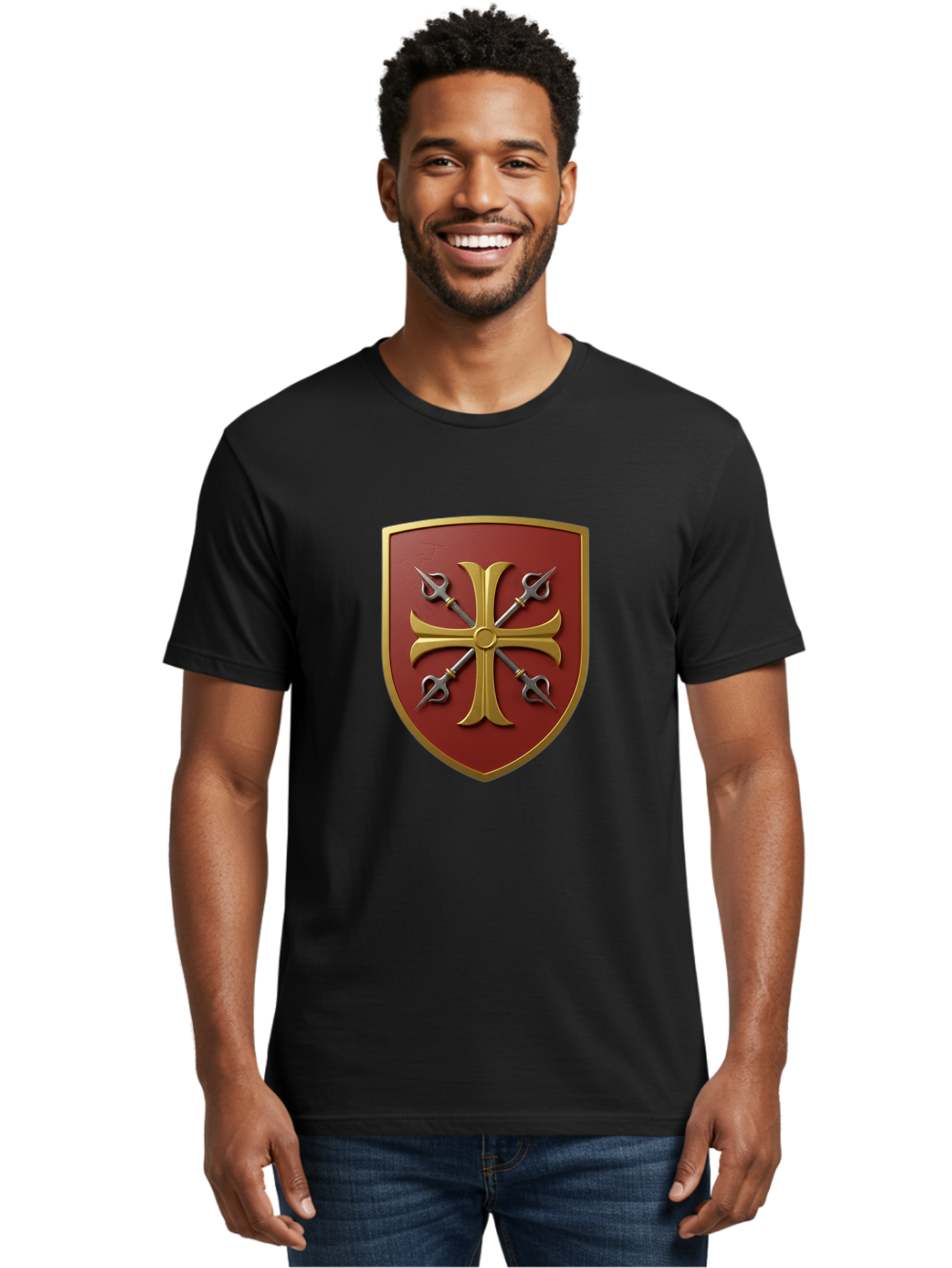 Crossed-Swords-And-Cross-Emblem Men'S Graphic Tee, 100% Cotton, Comfortable Casual Summer Wear, Machine Washable, Vintage Camera, Old Camera, Antique Camera, Black Camera, Classic Photography, Photography Equipment, Nostalgic Device, Bag364