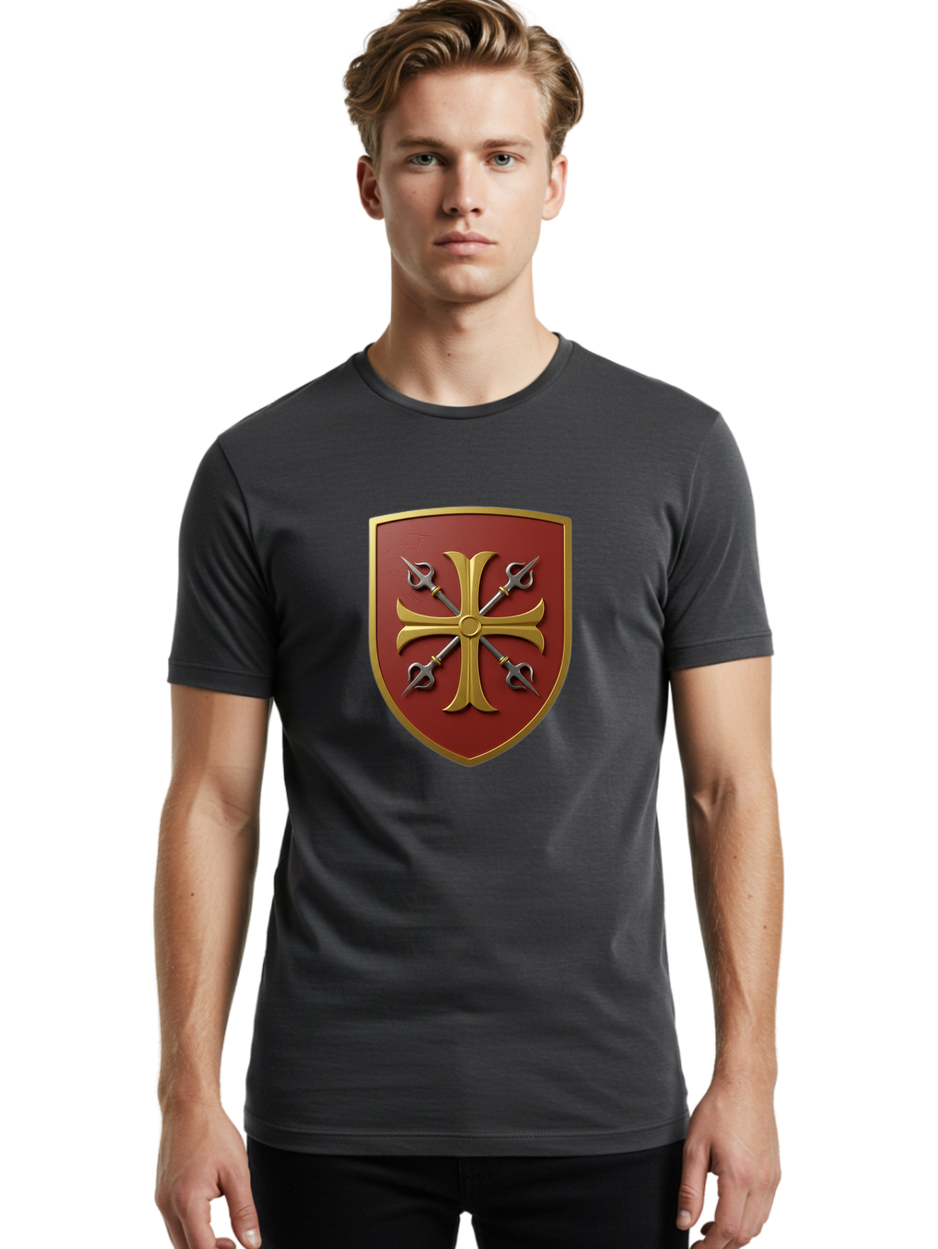 Crossed-Swords-And-Cross-Emblem Men'S Graphic Tee, 100% Cotton, Comfortable Casual Summer Wear, Machine Washable, Vintage Camera, Old Camera, Antique Camera, Black Camera, Classic Photography, Photography Equipment, Nostalgic Device, Bag364