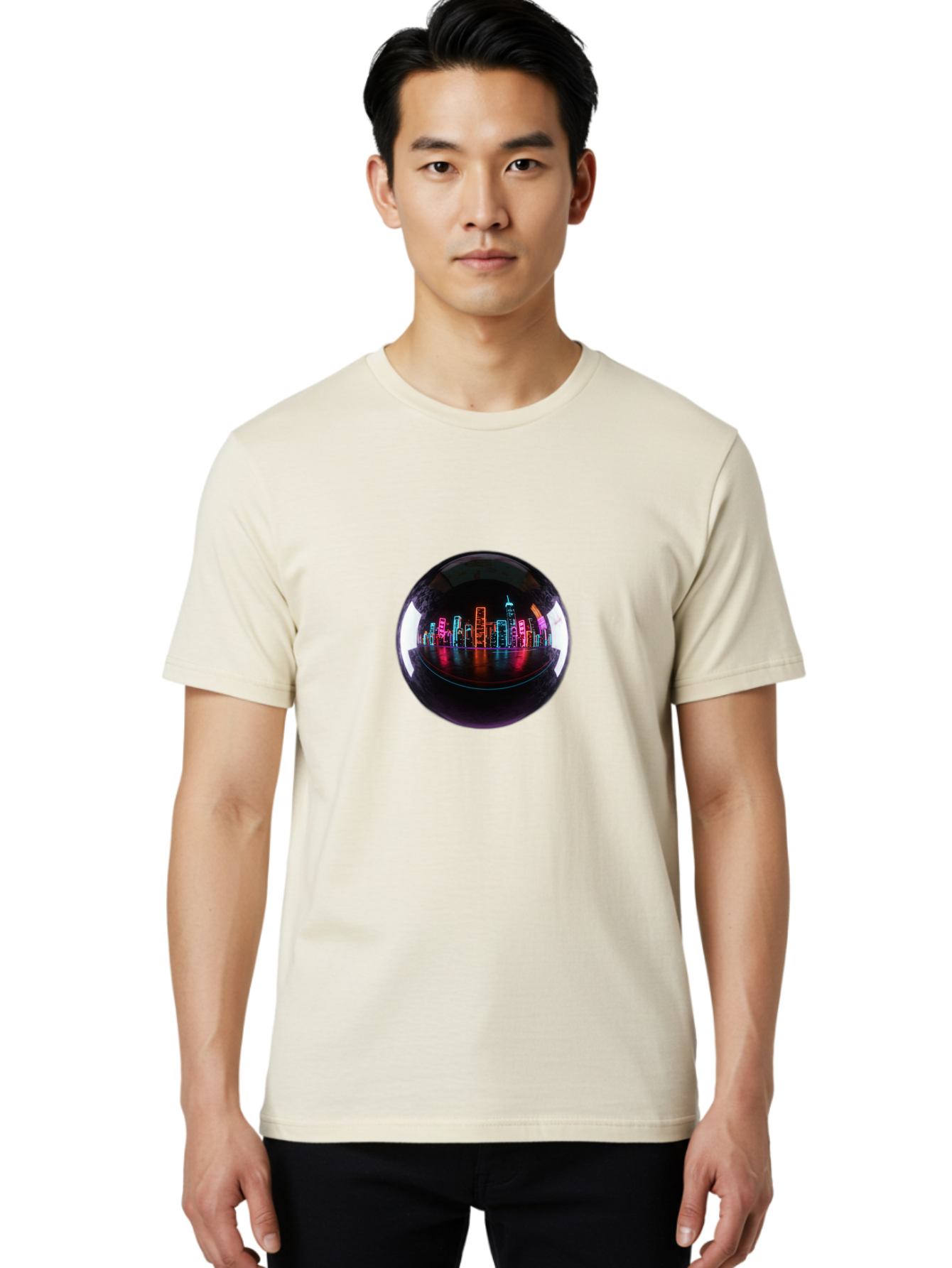 Crystal-Ball-Cityscape Men'S Graphic Tee, 100% Cotton, Comfortable Casual Summer Wear, Machine Washable, Vintage Camera, Old Camera, Antique Camera, Black Camera, Classic Photography, Photography Equipment, Nostalgic Device, Film Camera, Bag367