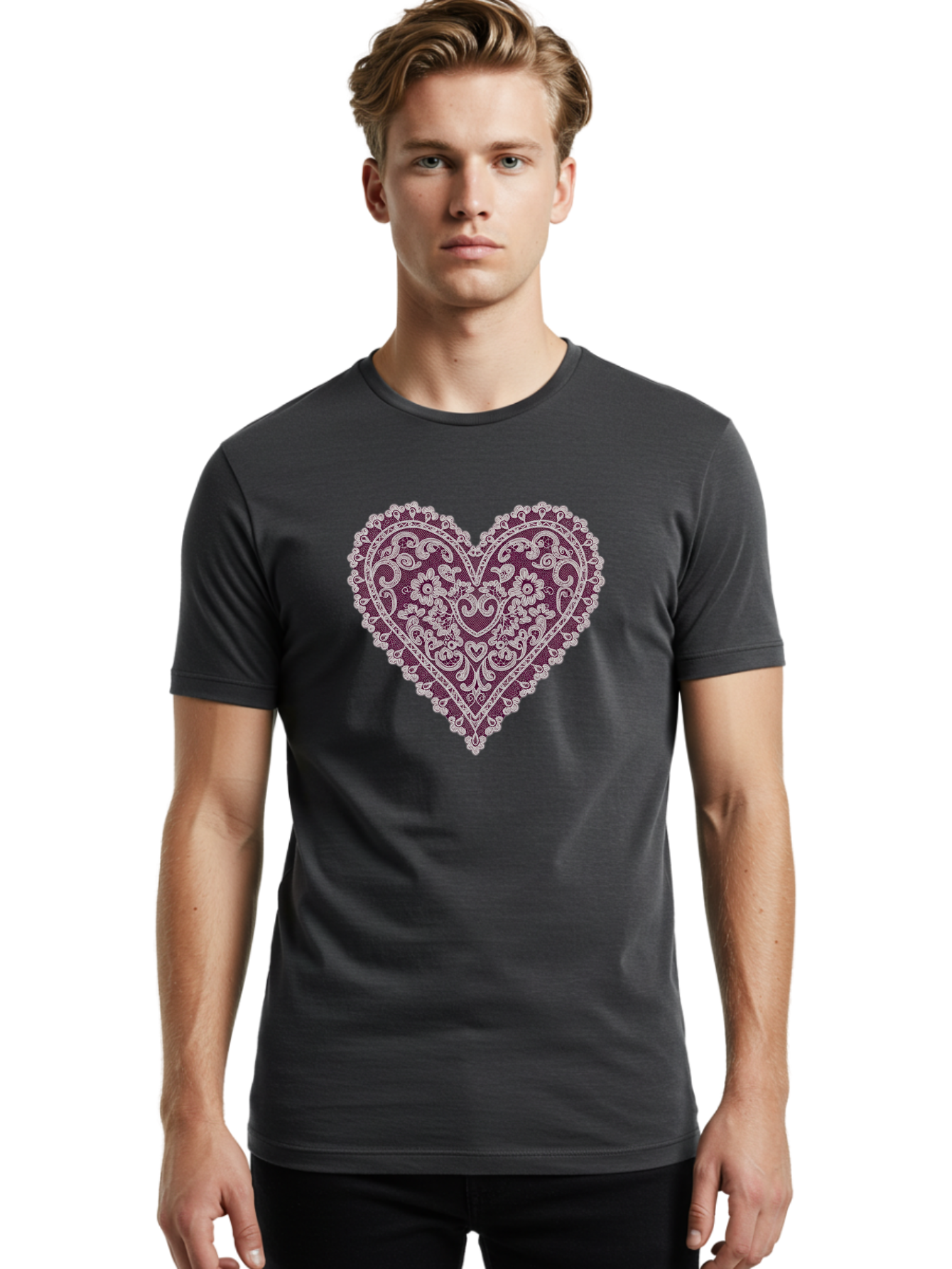 Decorative-Heart-Lace Men'S Graphic Tee, 100% Cotton, Comfortable Casual Summer Wear, Machine Washable, Vintage Camera, Old Camera, Antique Camera, Black Camera, Classic Photography, Photography Equipment, Nostalgic Device, Film Camera, Bag385