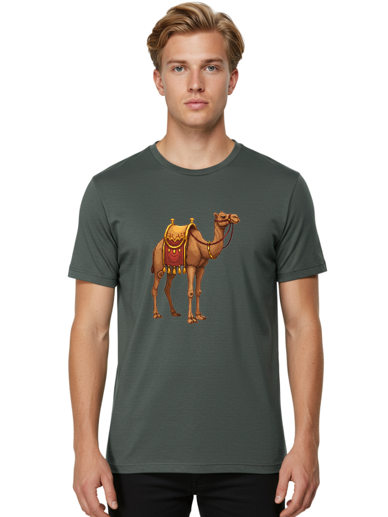 Dromedary-Camel Men'S Graphic Tee, 100% Cotton, Comfortable Casual Summer Wear, Machine Washable, Vintage Camera, Old Camera, Antique Camera, Black Camera, Classic Photography, Photography Equipment, Nostalgic Device, Film Camera, Camera Art Bag417
