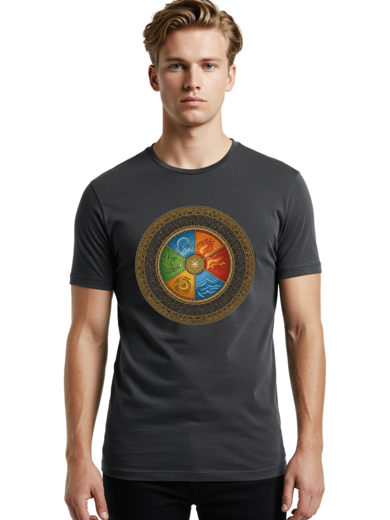 Five-Elements-Circle Men'S Graphic Tee, 100% Cotton, Comfortable Casual Summer Wear, Machine Washable, Vintage Camera, Old Camera, Antique Camera, Black Camera, Classic Photography, Photography Equipment, Nostalgic Device, Film Camera, Bag442