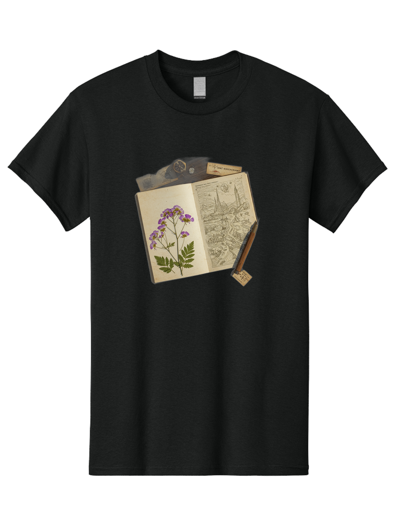 Flora-Illustration-Book Men'S Graphic Tee, 100% Cotton, Comfortable Casual Summer Wear, Machine Washable, Vintage Camera, Old Camera, Antique Camera, Black Camera, Classic Photography, Photography Equipment, Nostalgic Device, Film Camera, Bag455