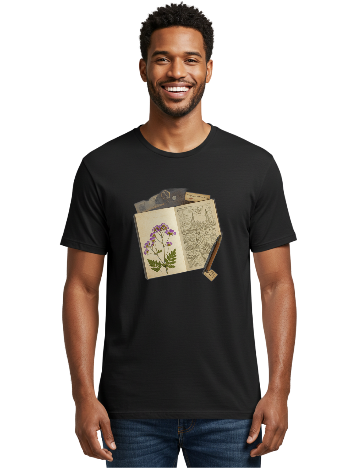 Flora-Illustration-Book Men'S Graphic Tee, 100% Cotton, Comfortable Casual Summer Wear, Machine Washable, Vintage Camera, Old Camera, Antique Camera, Black Camera, Classic Photography, Photography Equipment, Nostalgic Device, Film Camera, Bag455