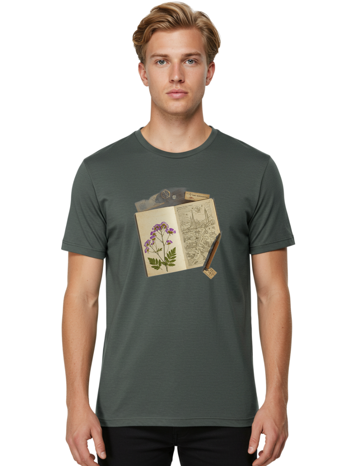 Flora-Illustration-Book Men'S Graphic Tee, 100% Cotton, Comfortable Casual Summer Wear, Machine Washable, Vintage Camera, Old Camera, Antique Camera, Black Camera, Classic Photography, Photography Equipment, Nostalgic Device, Film Camera, Bag455