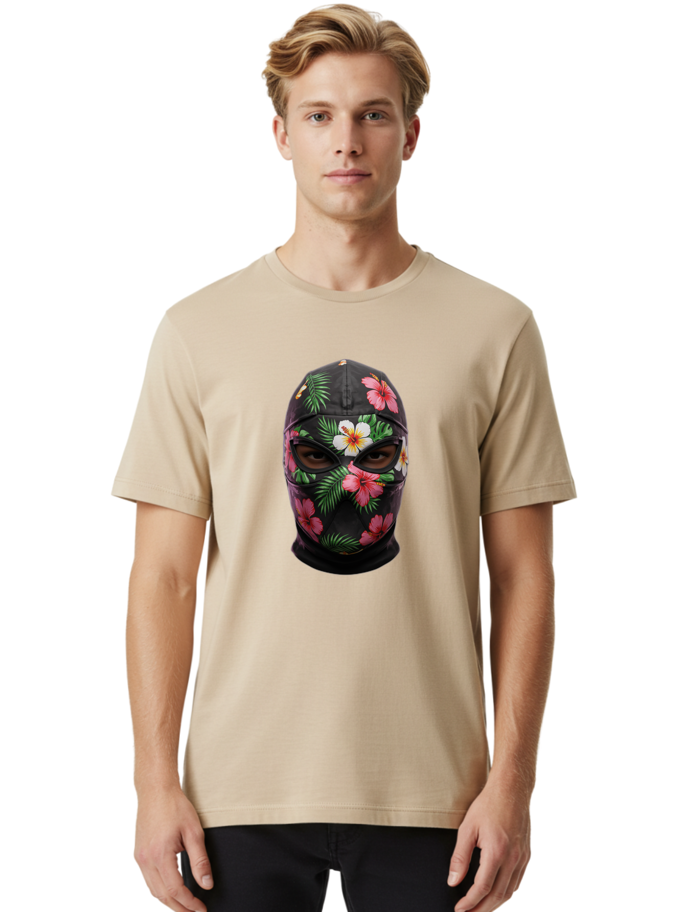 Floral-Balaclava-Mask Men'S Graphic Tee, 100% Cotton, Comfortable Casual Summer Wear, Machine Washable, Vintage Camera, Old Camera, Antique Camera, Black Camera, Classic Photography, Photography Equipment, Nostalgic Device, Film Camera, Bag456