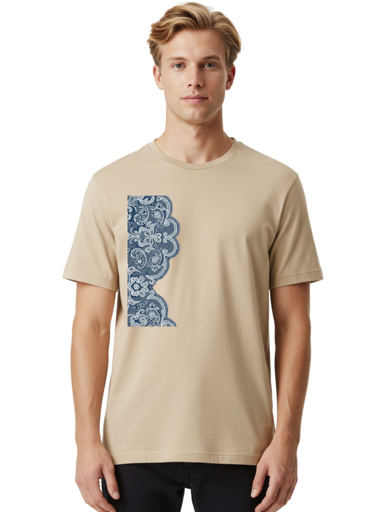 Floral-Lace-Border Men'S Graphic Tee, 100% Cotton, Comfortable Casual Summer Wear, Machine Washable, Vintage Camera, Old Camera, Antique Camera, Black Camera, Classic Photography, Photography Equipment, Nostalgic Device, Film Camera, Bag460