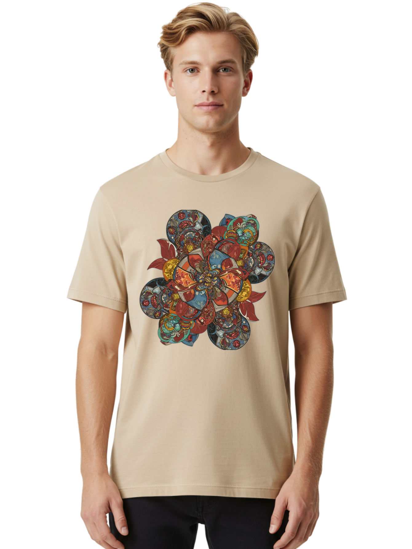 Flower-Mandala Men'S Graphic Tee, 100% Cotton, Comfortable Casual Summer Wear, Machine Washable, Vintage Camera, Old Camera, Antique Camera, Black Camera, Classic Photography, Photography Equipment, Nostalgic Device, Film Camera, Camera Art Bag472