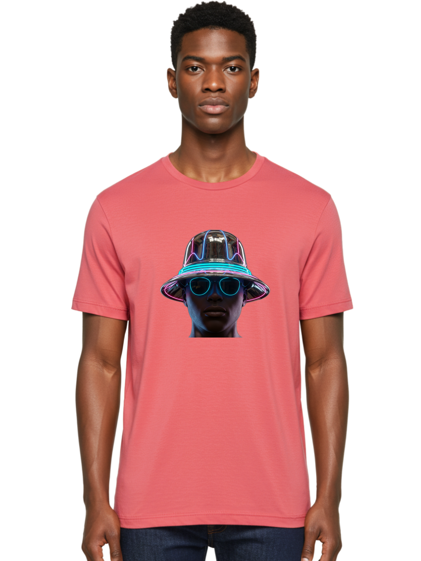 Futuristic-Hat-Portrait Men'S Graphic Tee, 100% Cotton, Comfortable Casual Summer Wear, Machine Washable, Vintage Camera, Old Camera, Antique Camera, Black Camera, Classic Photography, Photography Equipment, Nostalgic Device, Film Camera, Bag508