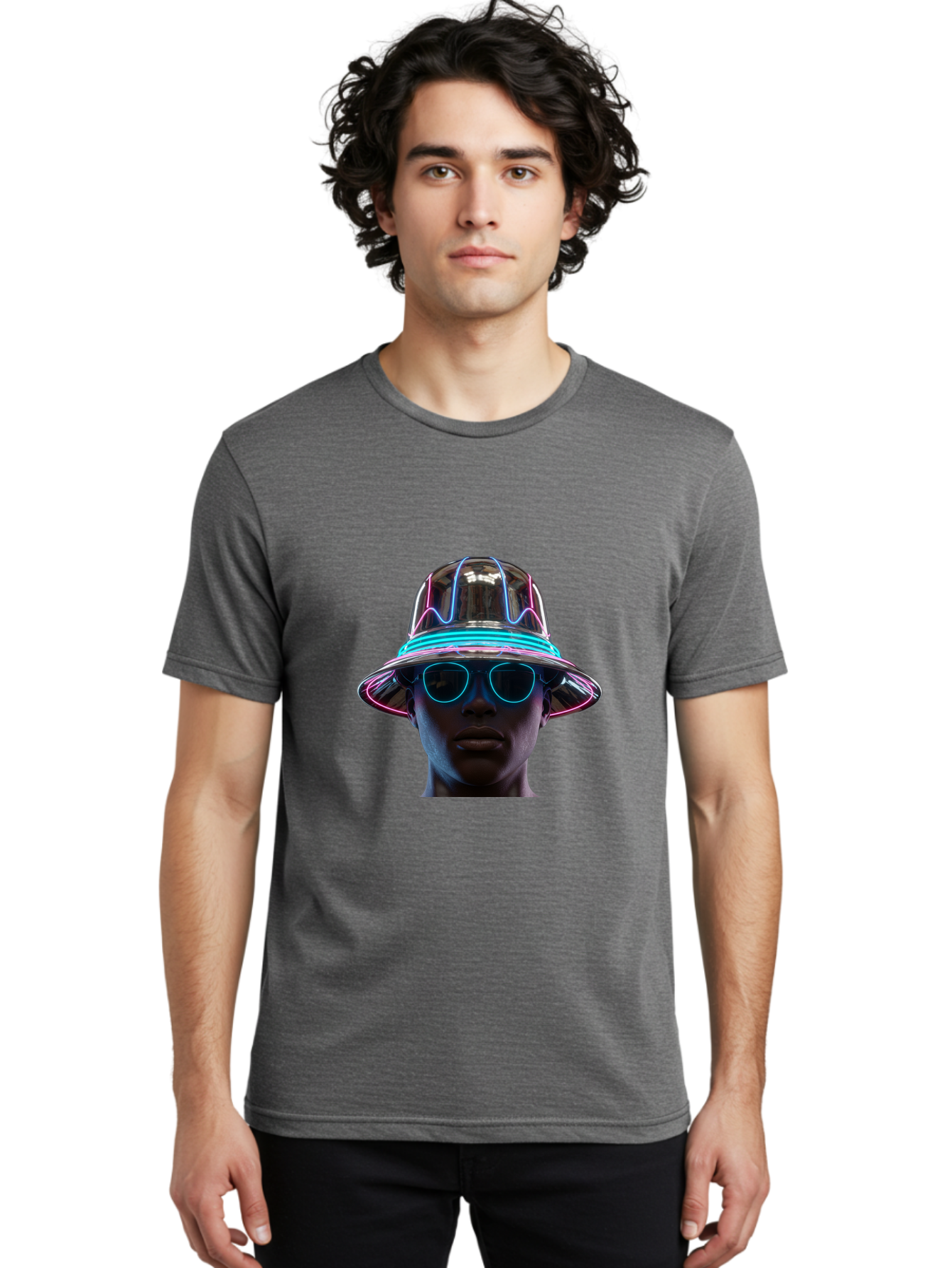 Futuristic-Hat-Portrait Men'S Graphic Tee, 100% Cotton, Comfortable Casual Summer Wear, Machine Washable, Vintage Camera, Old Camera, Antique Camera, Black Camera, Classic Photography, Photography Equipment, Nostalgic Device, Film Camera, Bag508