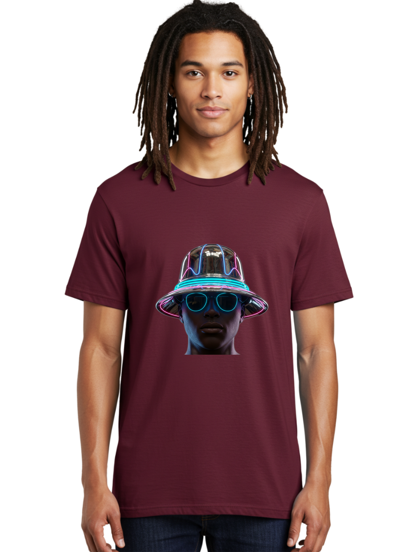 Futuristic-Hat-Portrait Men'S Graphic Tee, 100% Cotton, Comfortable Casual Summer Wear, Machine Washable, Vintage Camera, Old Camera, Antique Camera, Black Camera, Classic Photography, Photography Equipment, Nostalgic Device, Film Camera, Bag508