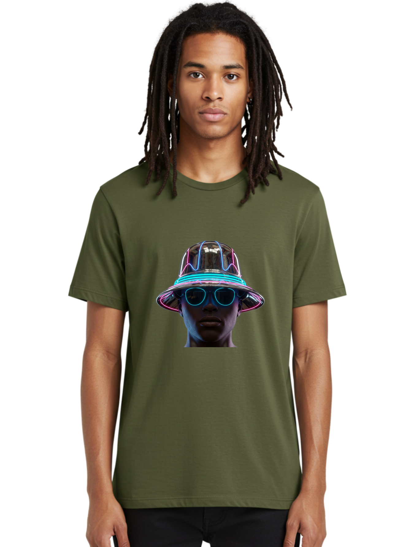 Futuristic-Hat-Portrait Men'S Graphic Tee, 100% Cotton, Comfortable Casual Summer Wear, Machine Washable, Vintage Camera, Old Camera, Antique Camera, Black Camera, Classic Photography, Photography Equipment, Nostalgic Device, Film Camera, Bag508
