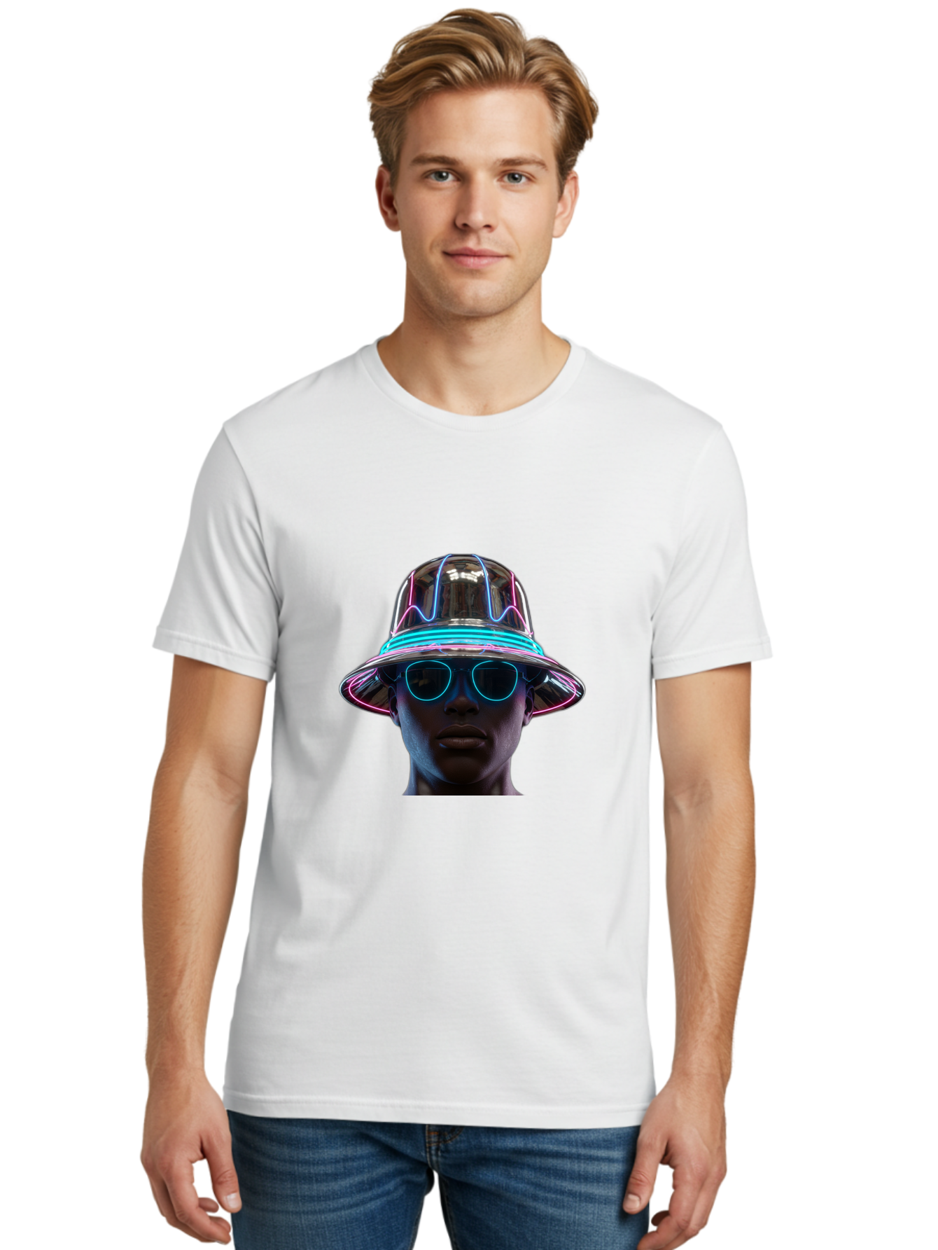 Futuristic-Hat-Portrait Men'S Graphic Tee, 100% Cotton, Comfortable Casual Summer Wear, Machine Washable, Vintage Camera, Old Camera, Antique Camera, Black Camera, Classic Photography, Photography Equipment, Nostalgic Device, Film Camera, Bag508