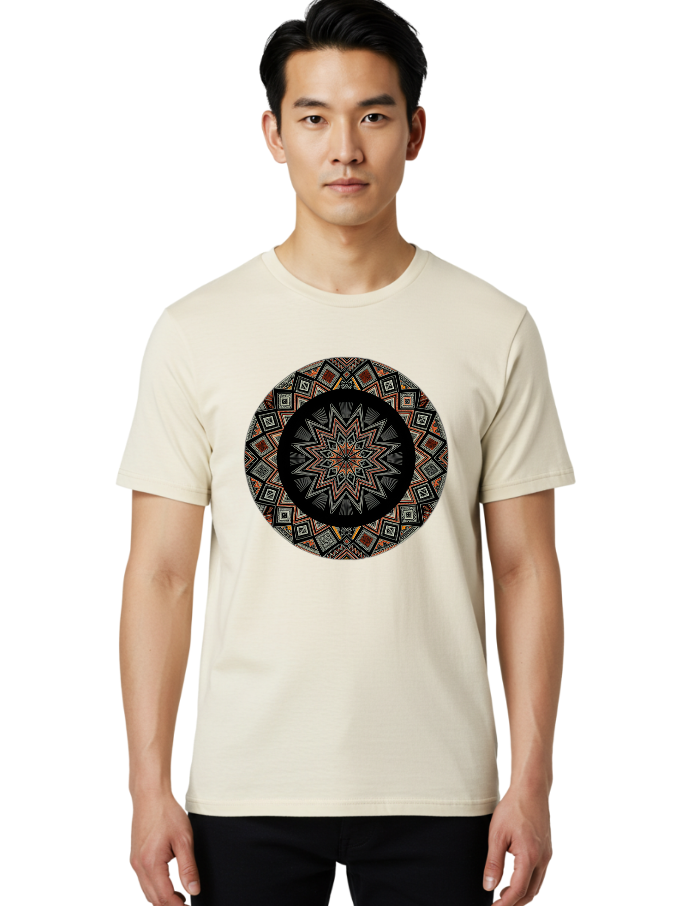 Geometric-Mandala Men'S Graphic Tee, 100% Cotton, Comfortable Casual Summer Wear, Machine Washable, Vintage Camera, Old Camera, Antique Camera, Black Camera, Classic Photography, Photography Equipment, Nostalgic Device, Film Camera, Camera Art Bag518