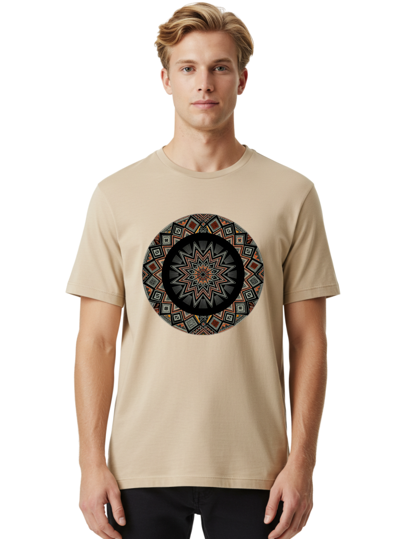 Geometric-Mandala Men'S Graphic Tee, 100% Cotton, Comfortable Casual Summer Wear, Machine Washable, Vintage Camera, Old Camera, Antique Camera, Black Camera, Classic Photography, Photography Equipment, Nostalgic Device, Film Camera, Camera Art Bag518