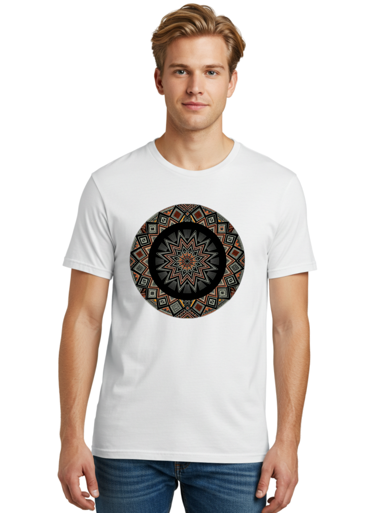 Geometric-Mandala Men'S Graphic Tee, 100% Cotton, Comfortable Casual Summer Wear, Machine Washable, Vintage Camera, Old Camera, Antique Camera, Black Camera, Classic Photography, Photography Equipment, Nostalgic Device, Film Camera, Camera Art Bag518