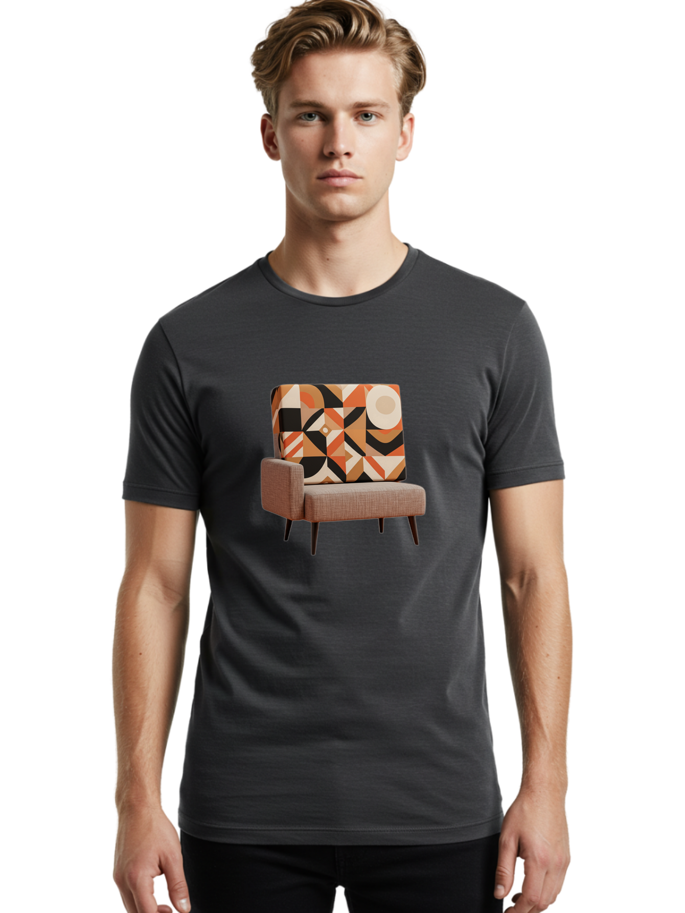 Geometric-Pattern-Chair Men'S Graphic Tee, 100% Cotton, Comfortable Casual Summer Wear, Machine Washable, Vintage Camera, Old Camera, Antique Camera, Black Camera, Classic Photography, Photography Equipment, Nostalgic Device, Film Camera, Bag520